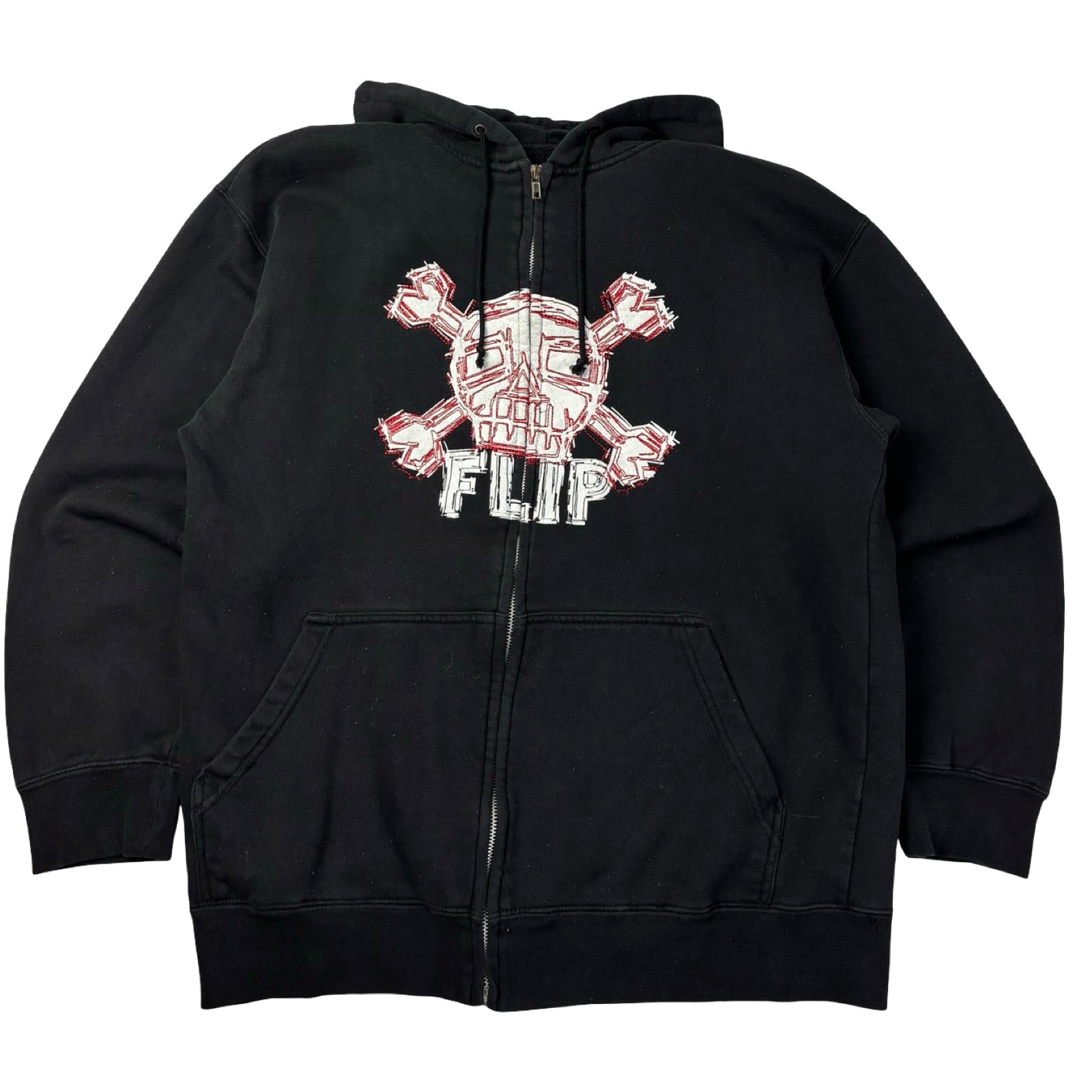 Vintage Flip Skateboards Skull & Crossbones Full Zip Hoodie Black