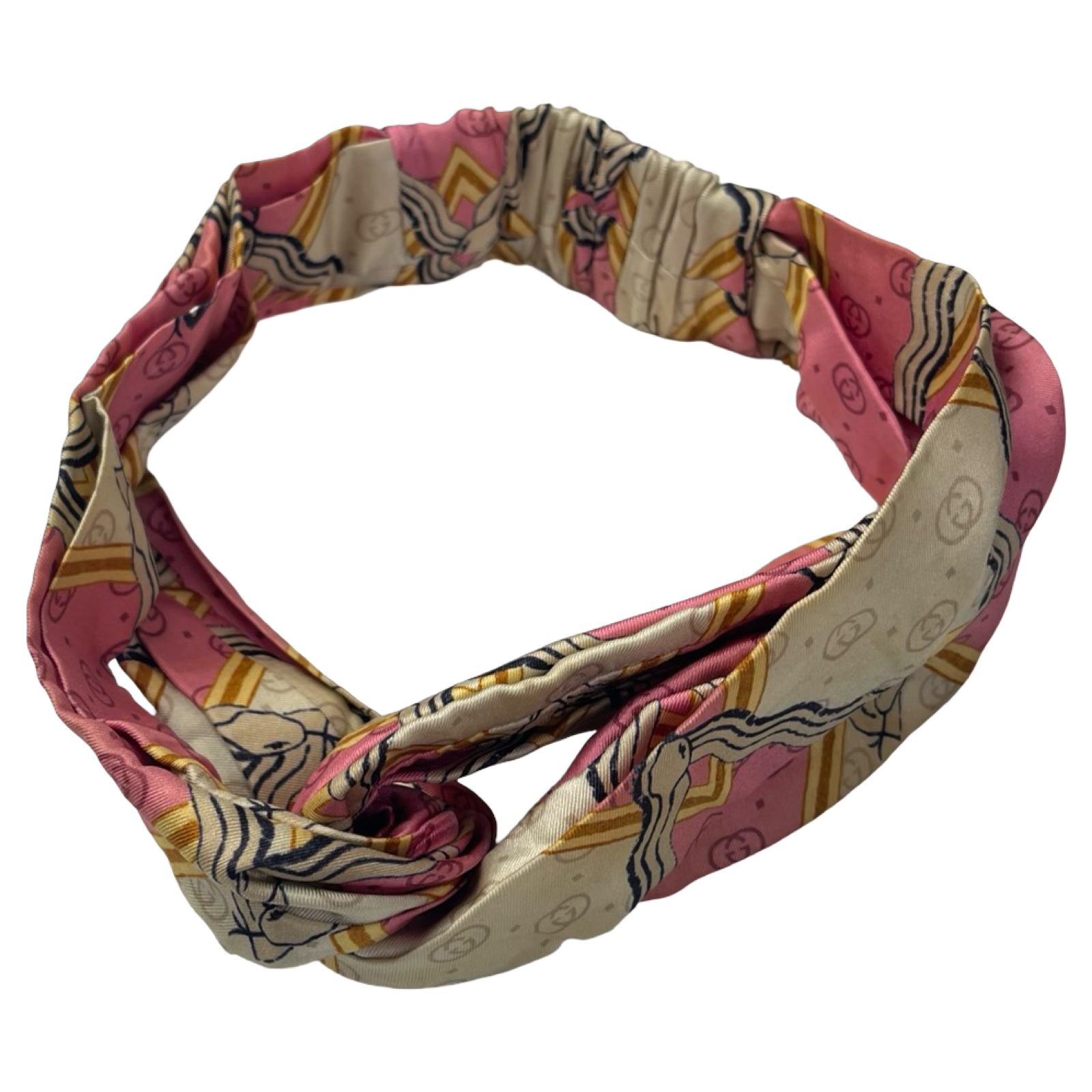 (W) Gucci Silk Headband Snake Rhombus Pink