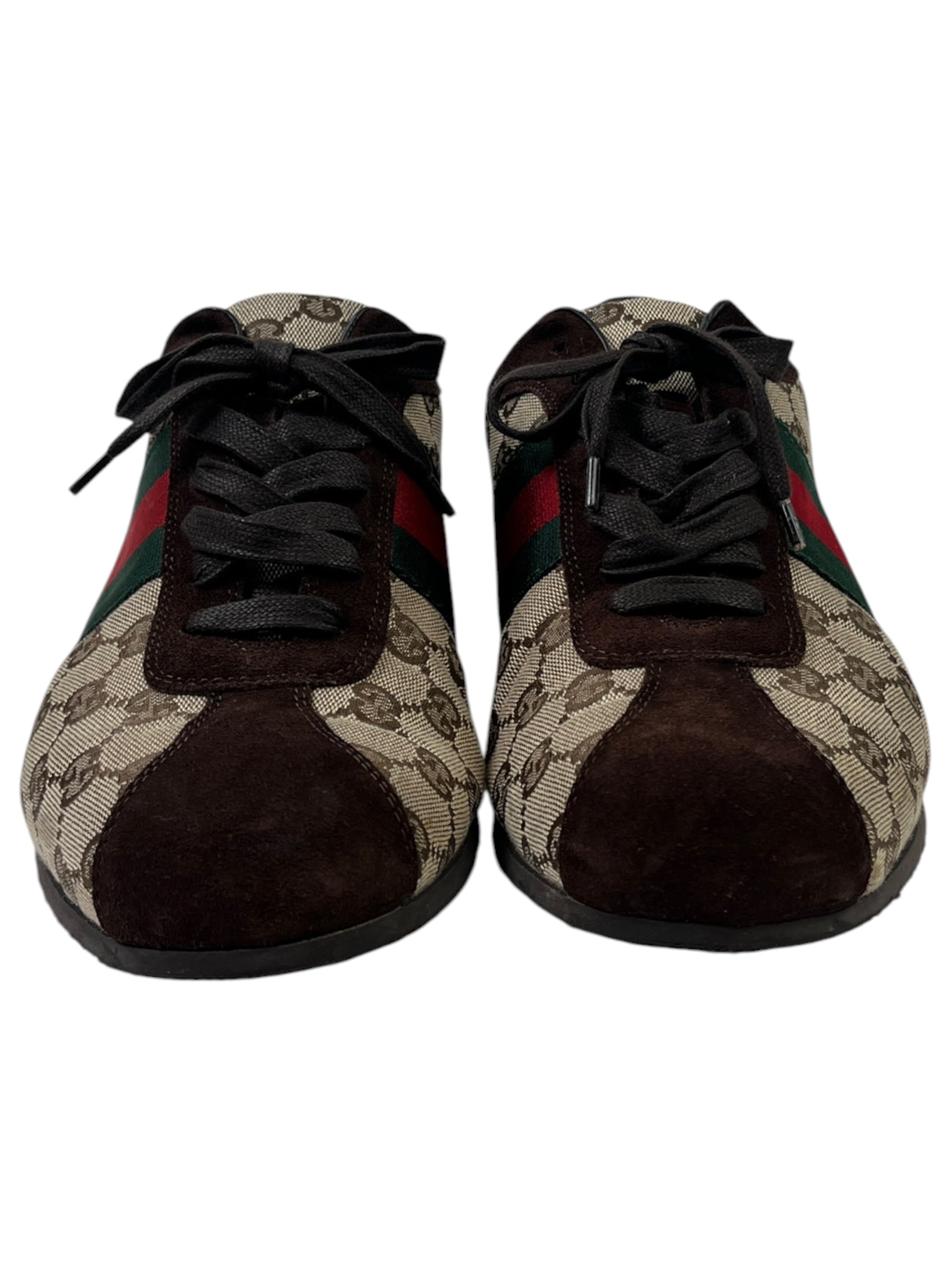 Gucci GG Canvas and Suede Classic Web Low-Top Sneakers (Used)