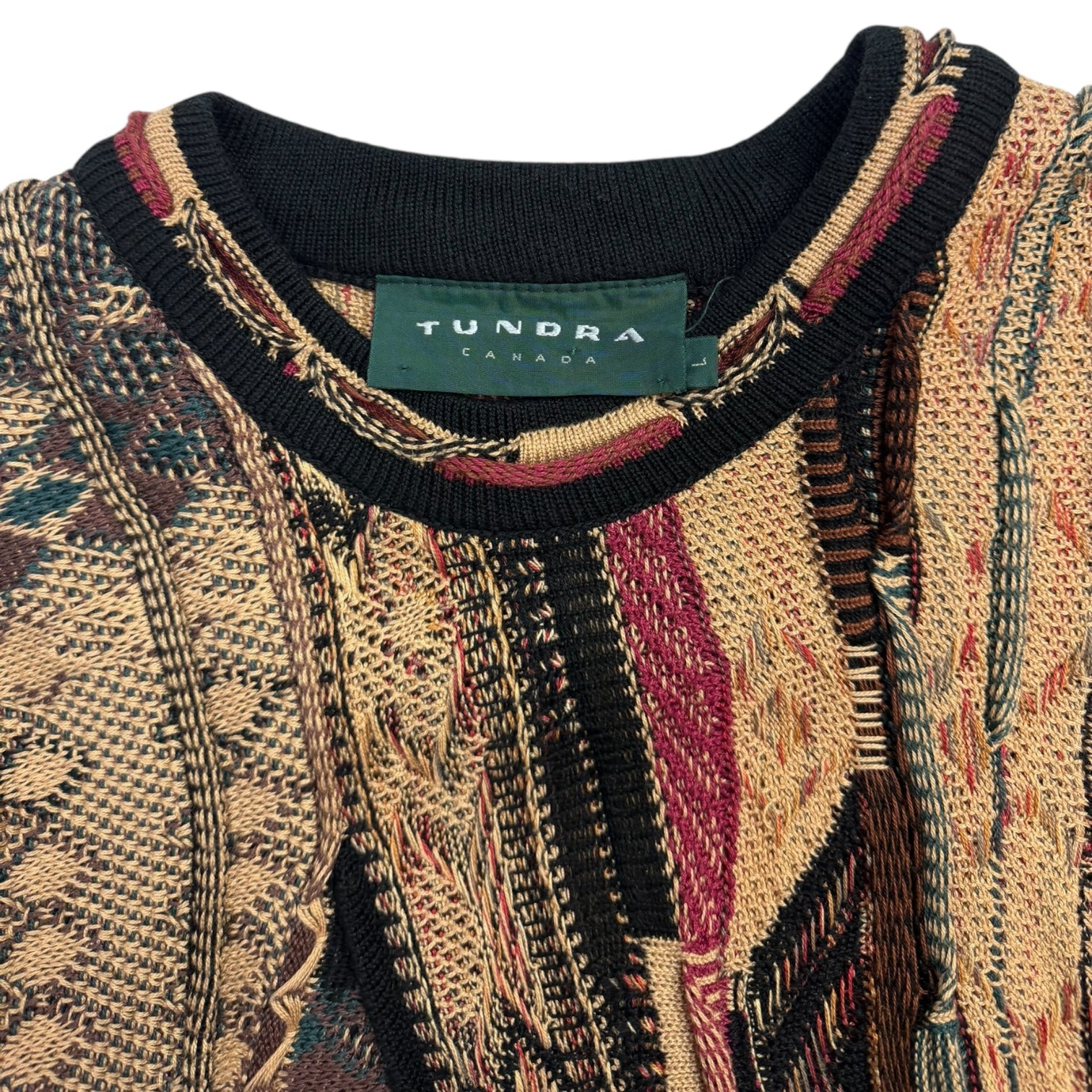 Vintage Tundra 3D Knit Sweater Tan/Burgundy