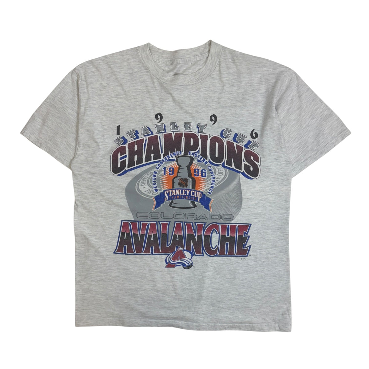 Vintage 1996 Colorado Avalanche Stanley Cup Champions T-Shirt Heather Grey