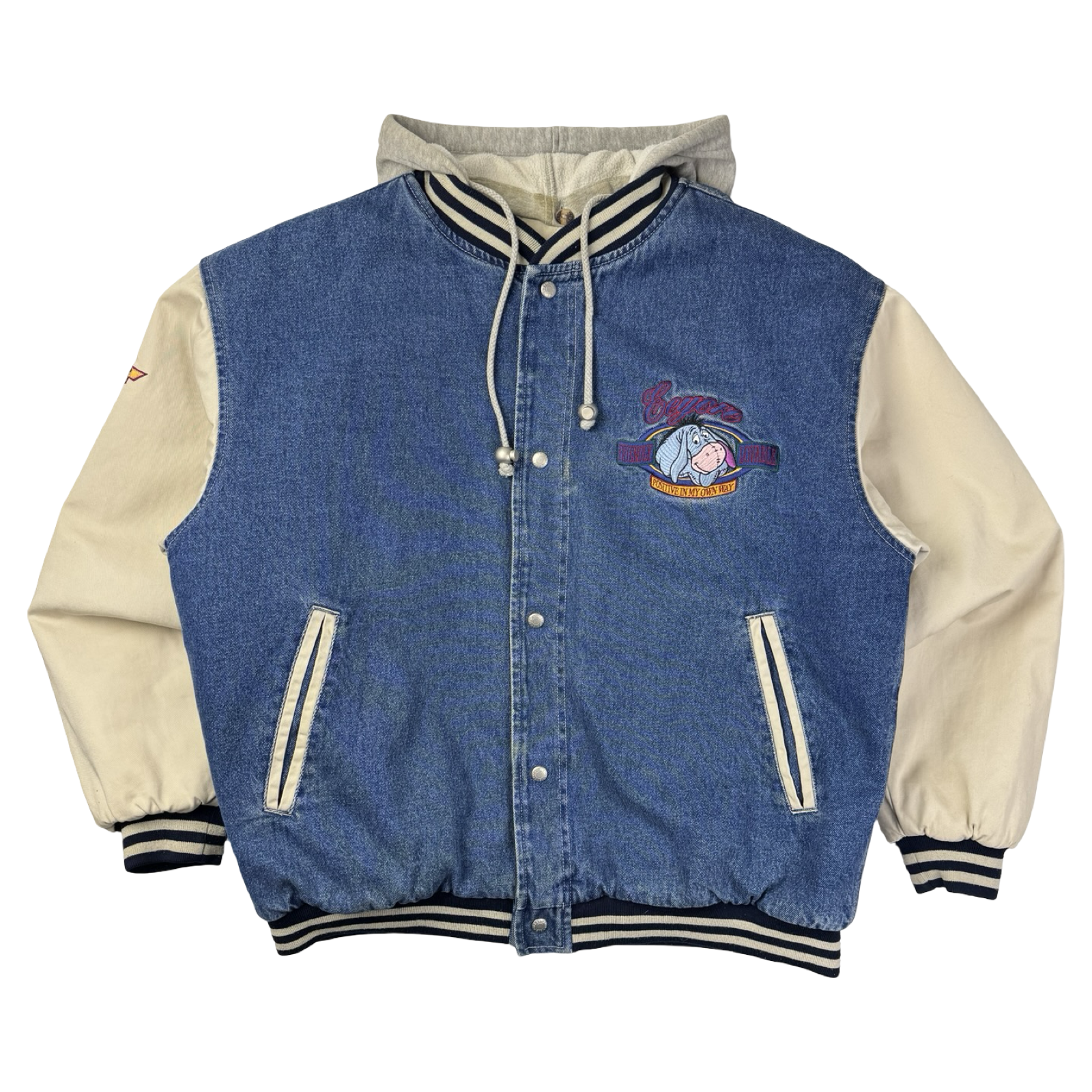 Vintage Eeyore ‘Positive In My Own Way’ Hooded Denim Varsity