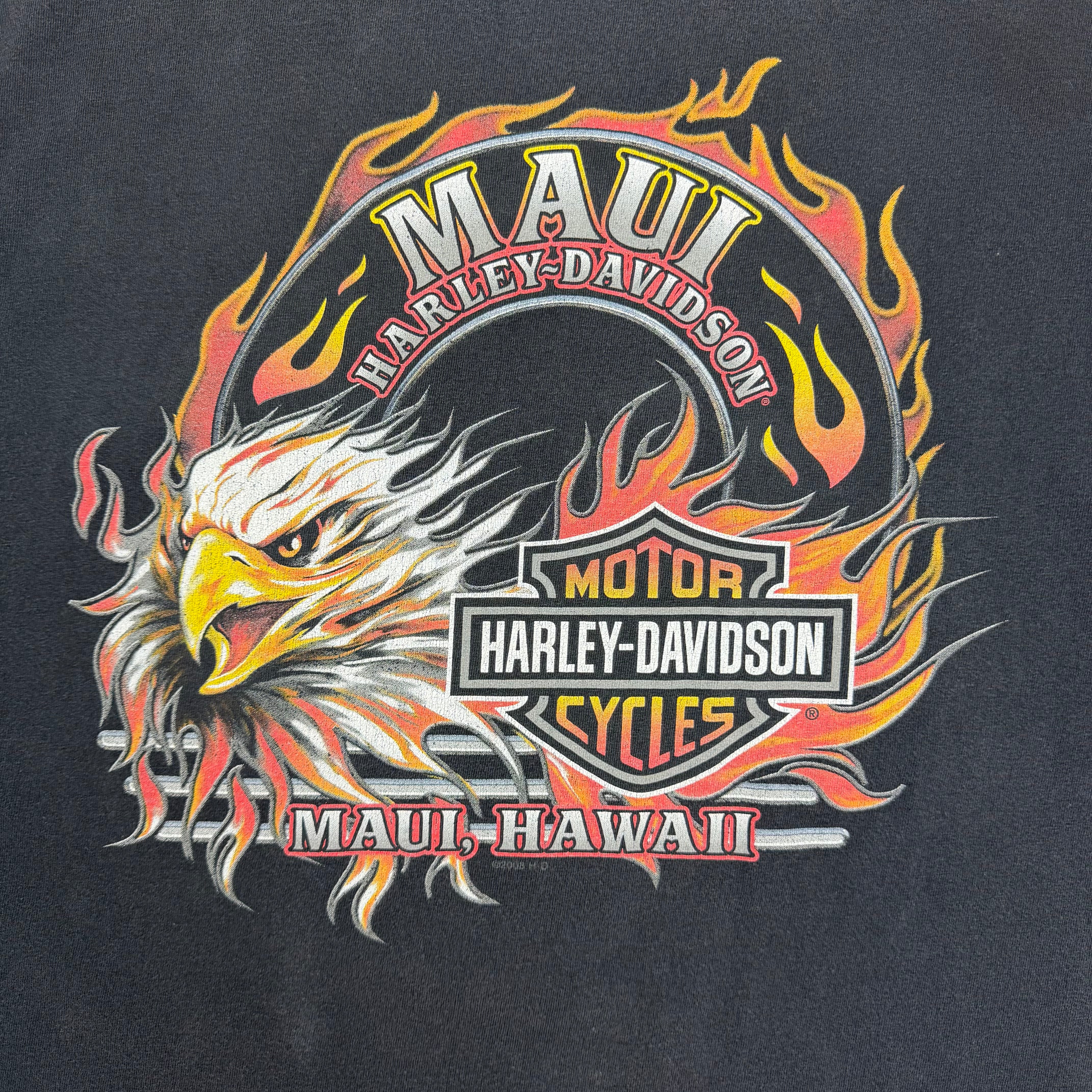 Vintage Harley Davidson Maui Hawaii Flame Eagle Tee Black