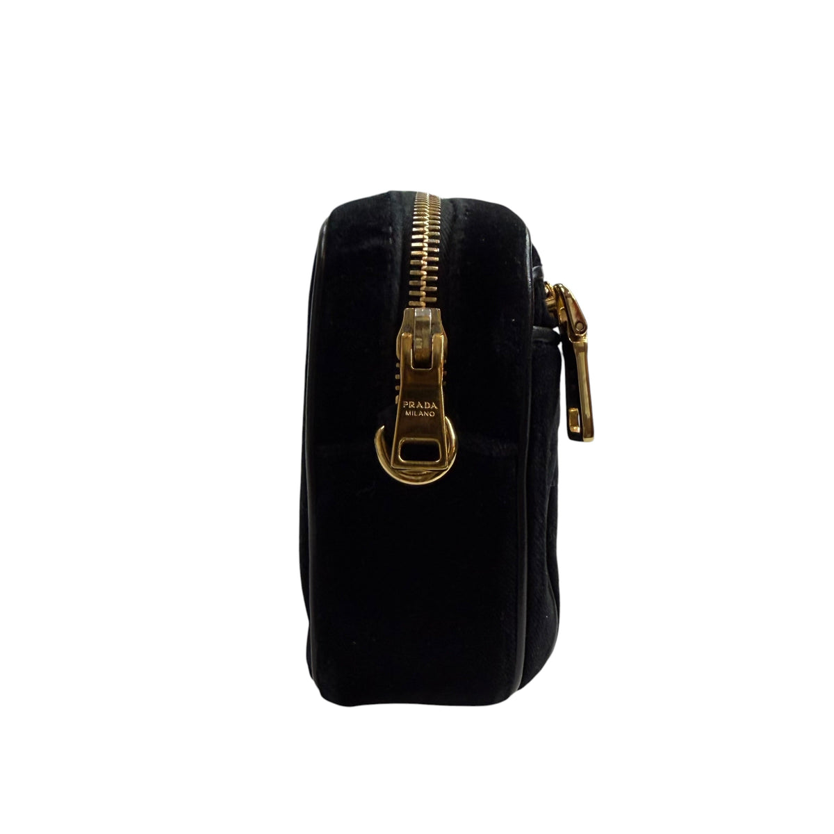 (W) Prada Black Velluto Velvet Belt Bag Black