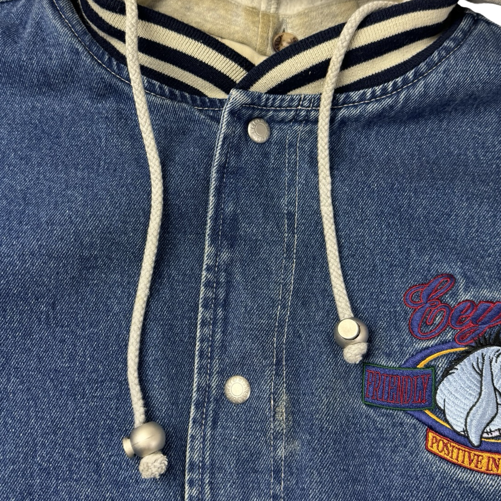 Vintage Eeyore ‘Positive In My Own Way’ Hooded Denim Varsity
