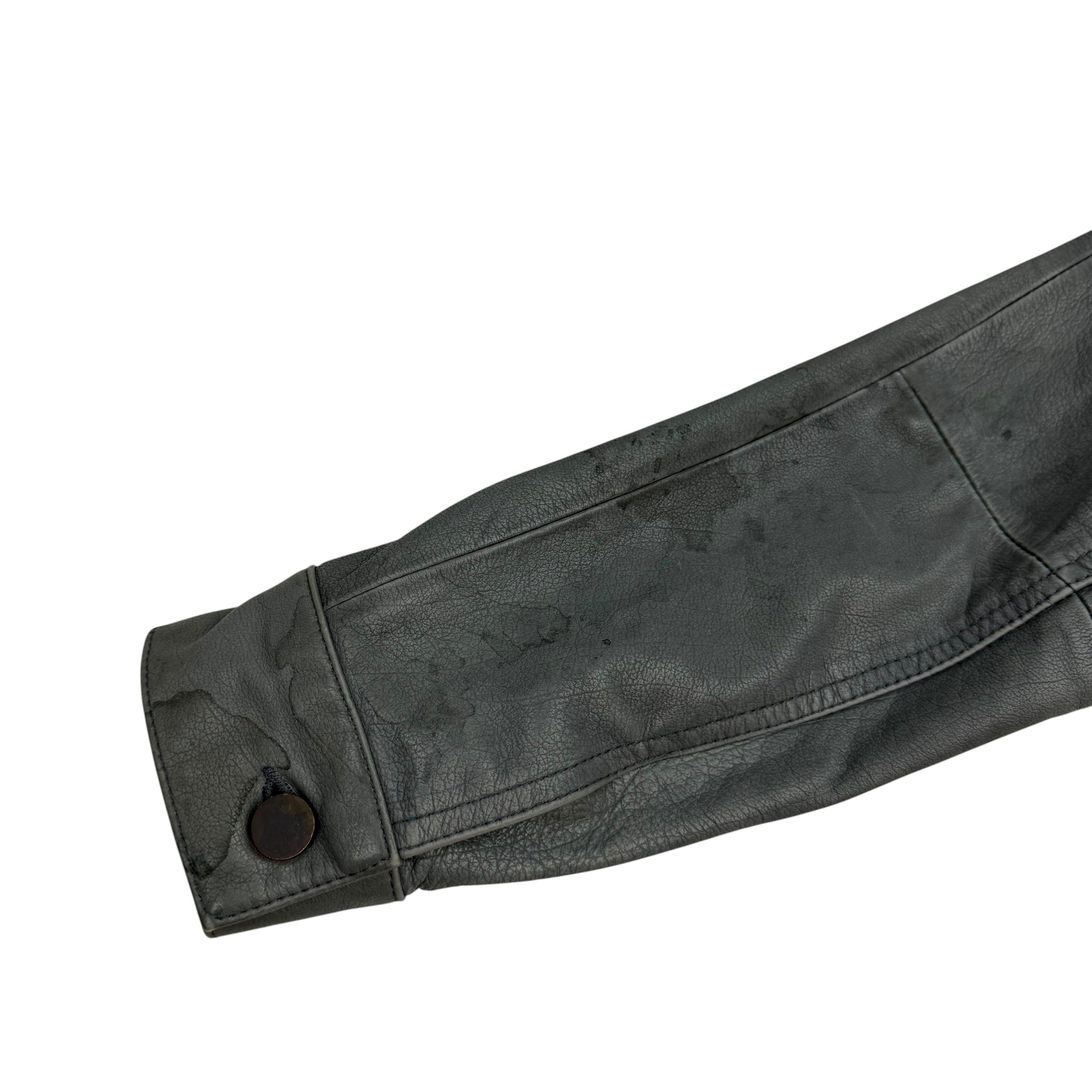 T By Alexander Wang Leather Sleeve Denim Jacket Grey