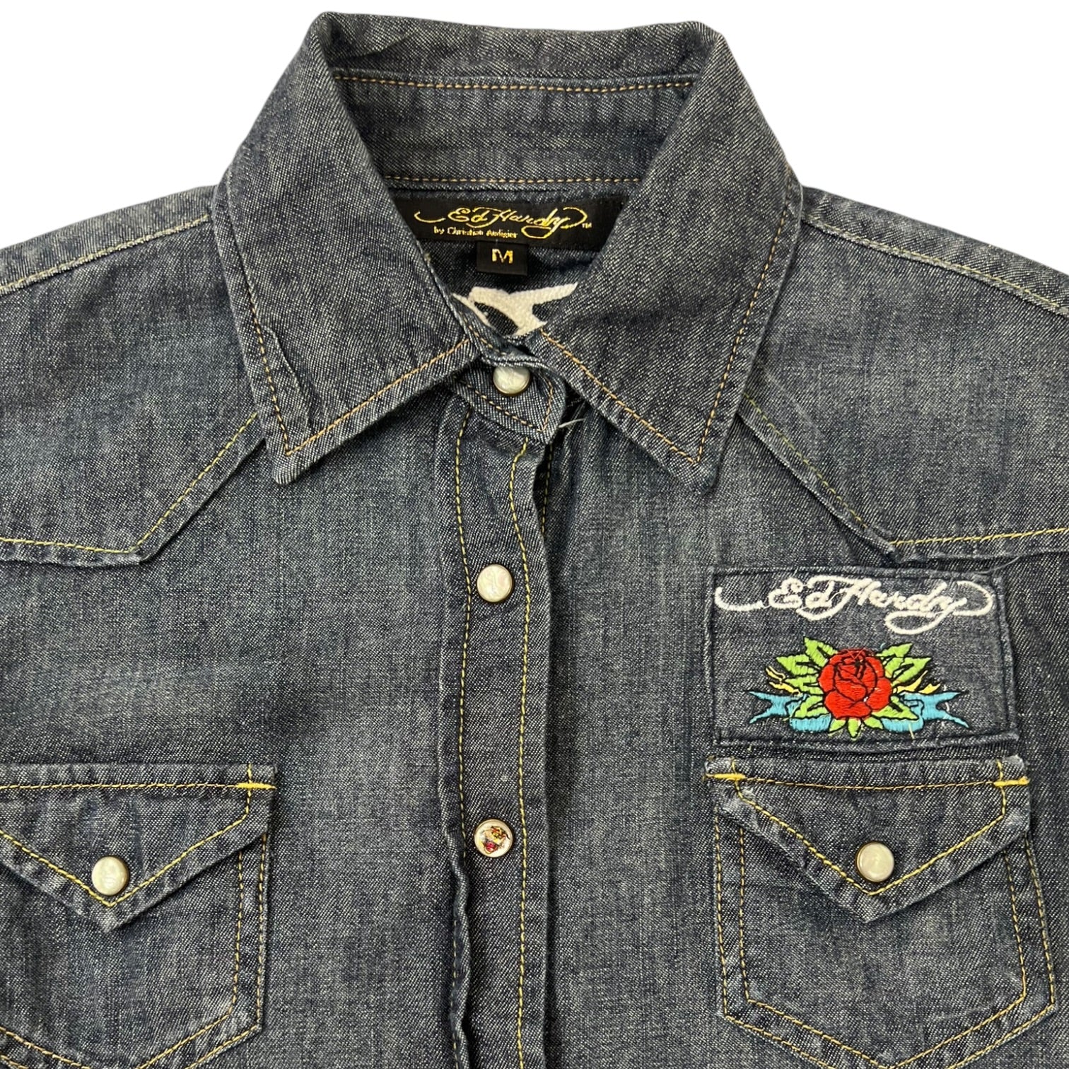 (W) Ed Hardy by Christian Audigier Denim Button Up Shirt