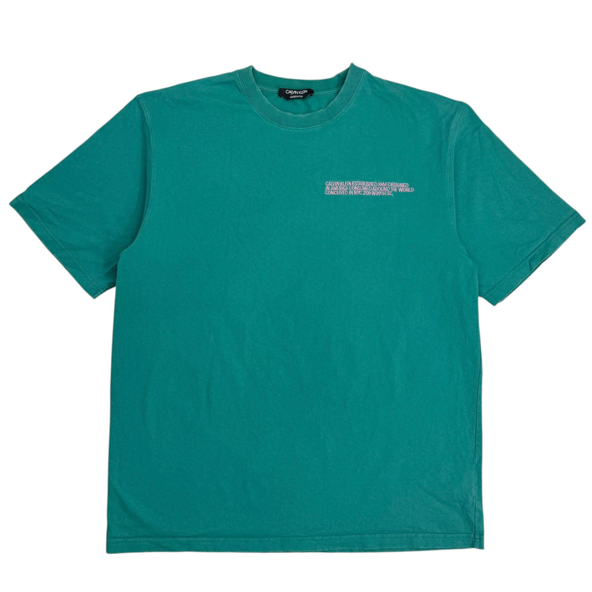 Calvin Klein 205W39NYC By Raf Simons Oversized Embroidered Distressed Tee Turquoise