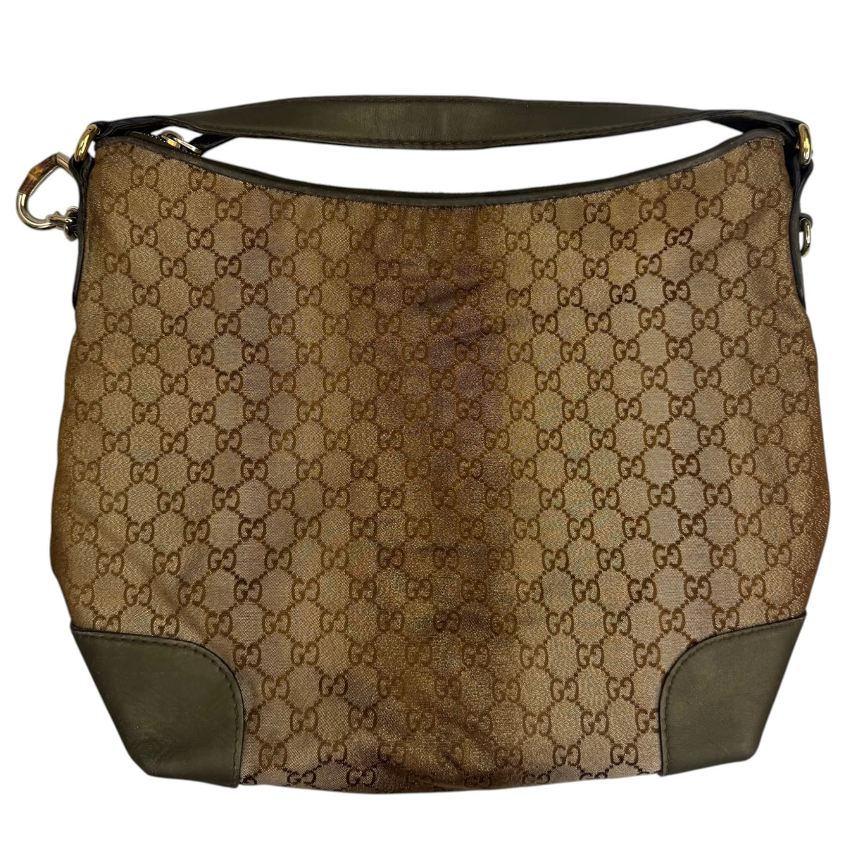 (W) Gucci GG Canvas Hobo Shoulder Bag Metallic Beige