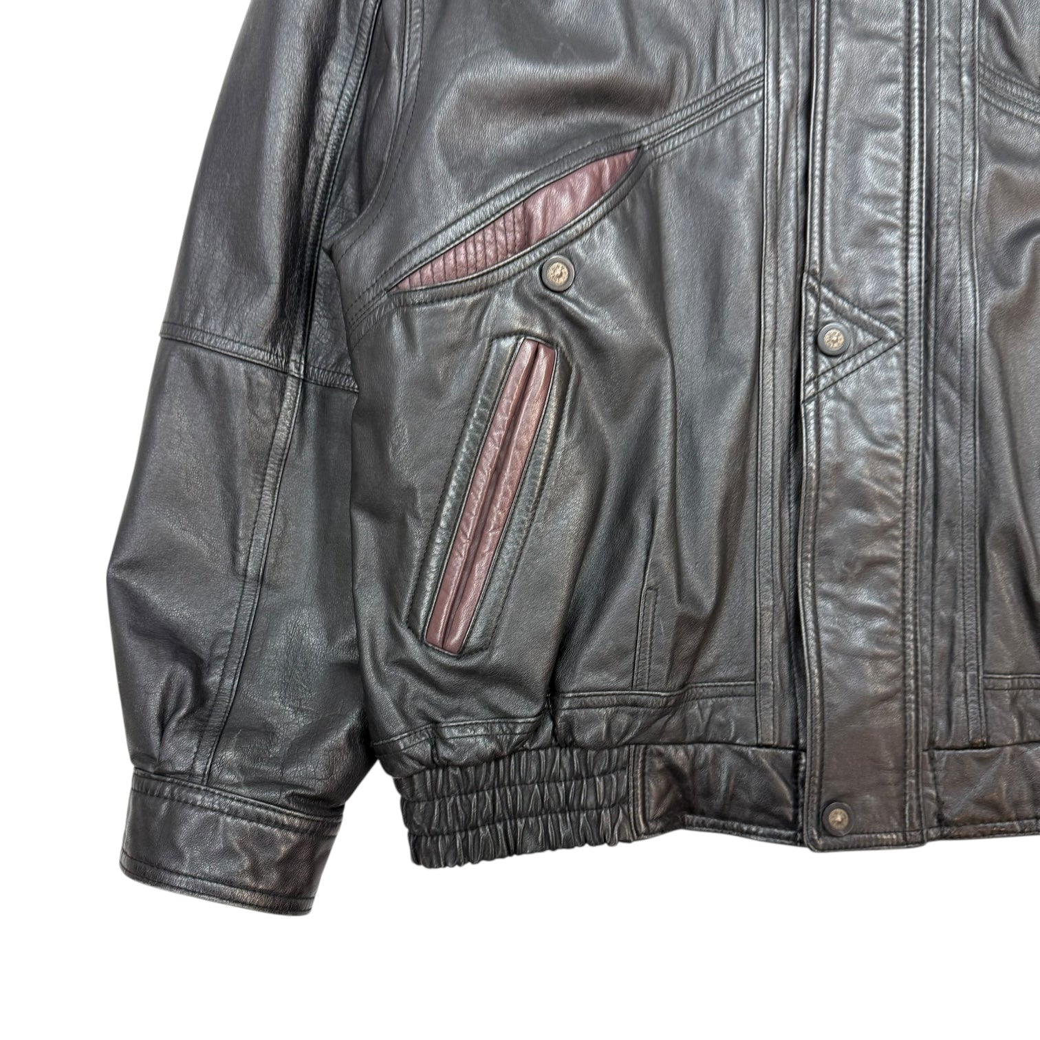 Vintage Cricketeer Leather Bomber Jacket Black/Maroon