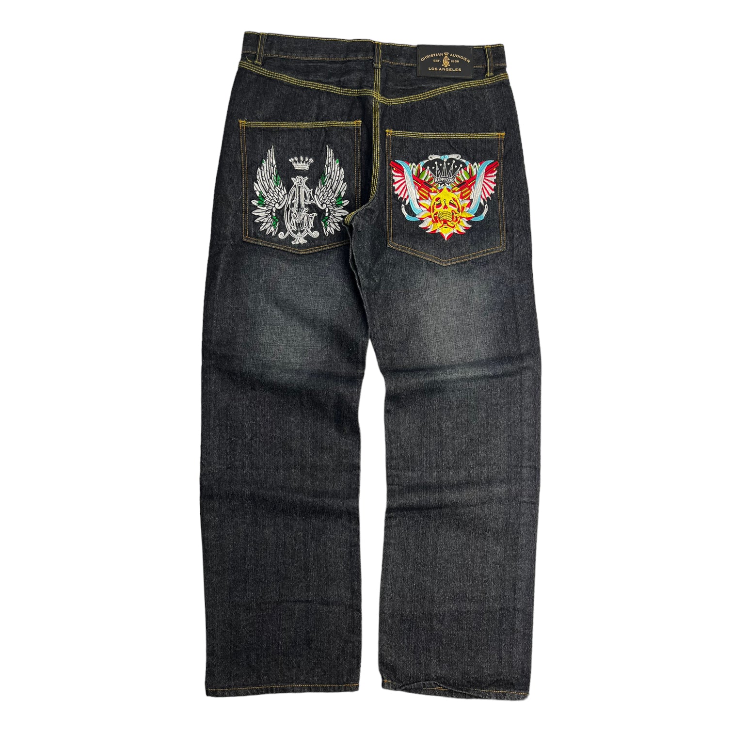Y2K Christian Audigier Embroidered Pocket Jeans