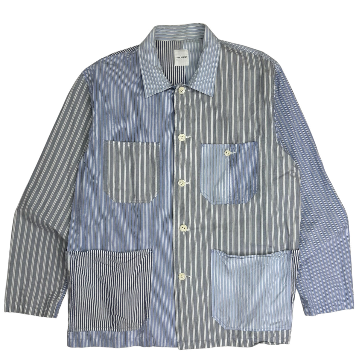 Sage de Cret Stripe Pattern Work Shirt Blue