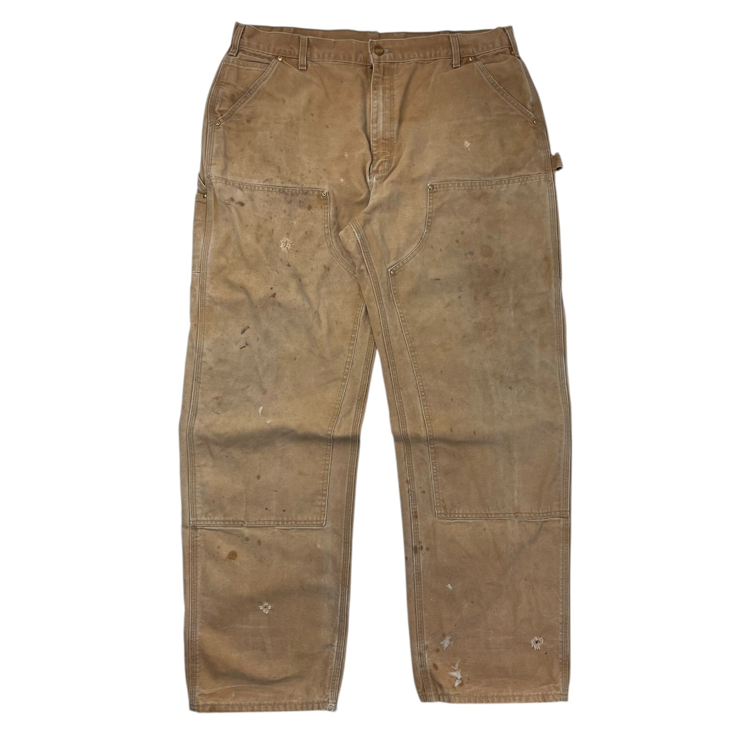 Carhartt Double Knee Work Pants Worn Faded Tan (38)