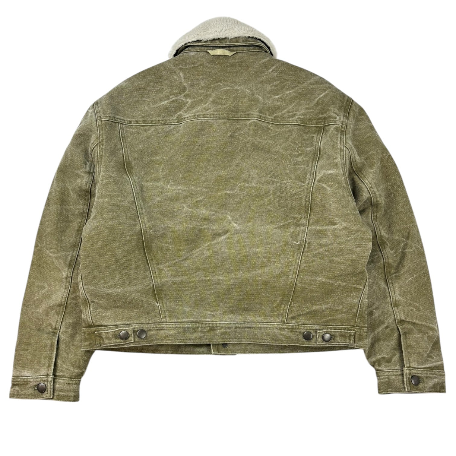 Acne Studios Sherpa Collar Canvas Trucker Jacket Olive Green