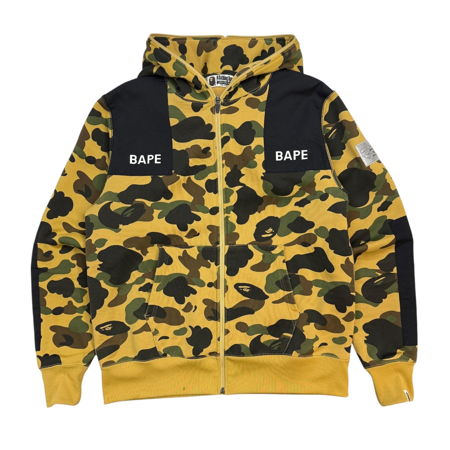 Bape 1st Camo Patched Wide Full Zip Hoodie Yellow/Camo