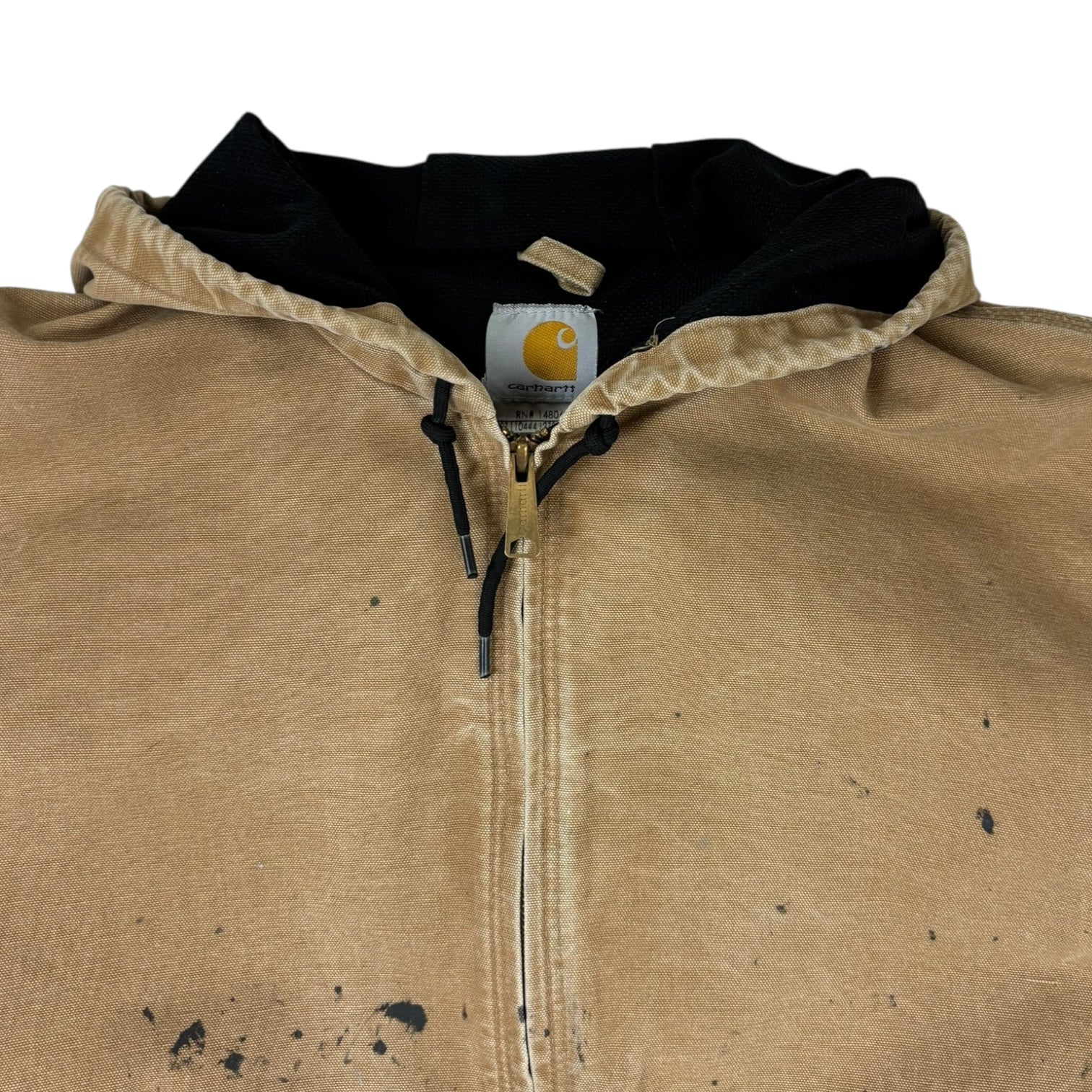 Vintage Carhartt Paint Splattered Hooded Workwear Jacket Tan