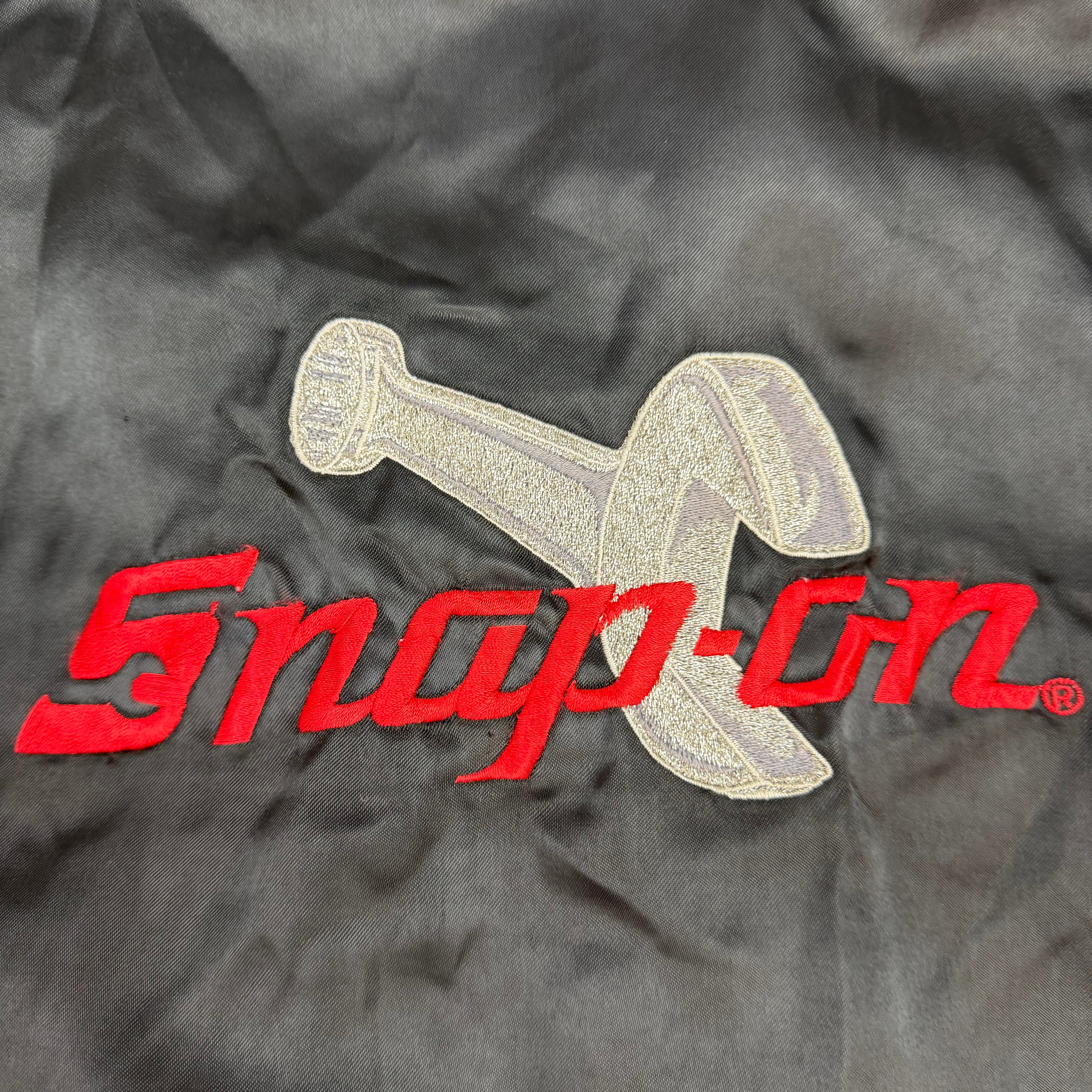 Vintage Snap-On Embroidered Satin Bomber Jacket Black