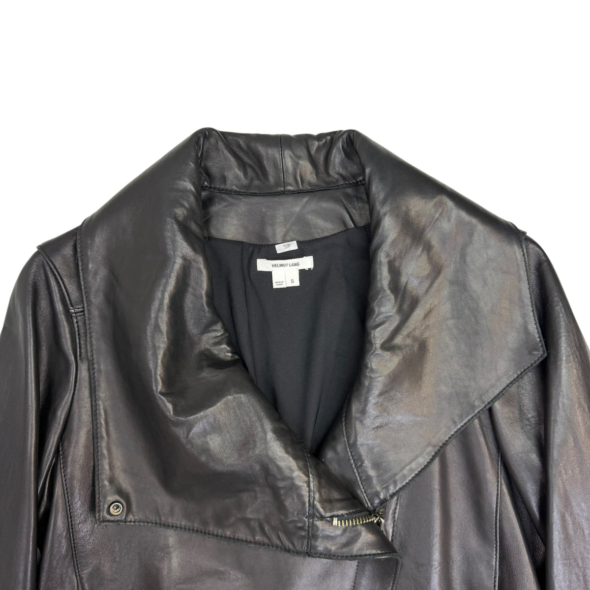 (W) Helmut Lang Asymmetrical Zip Leather Jacket Black