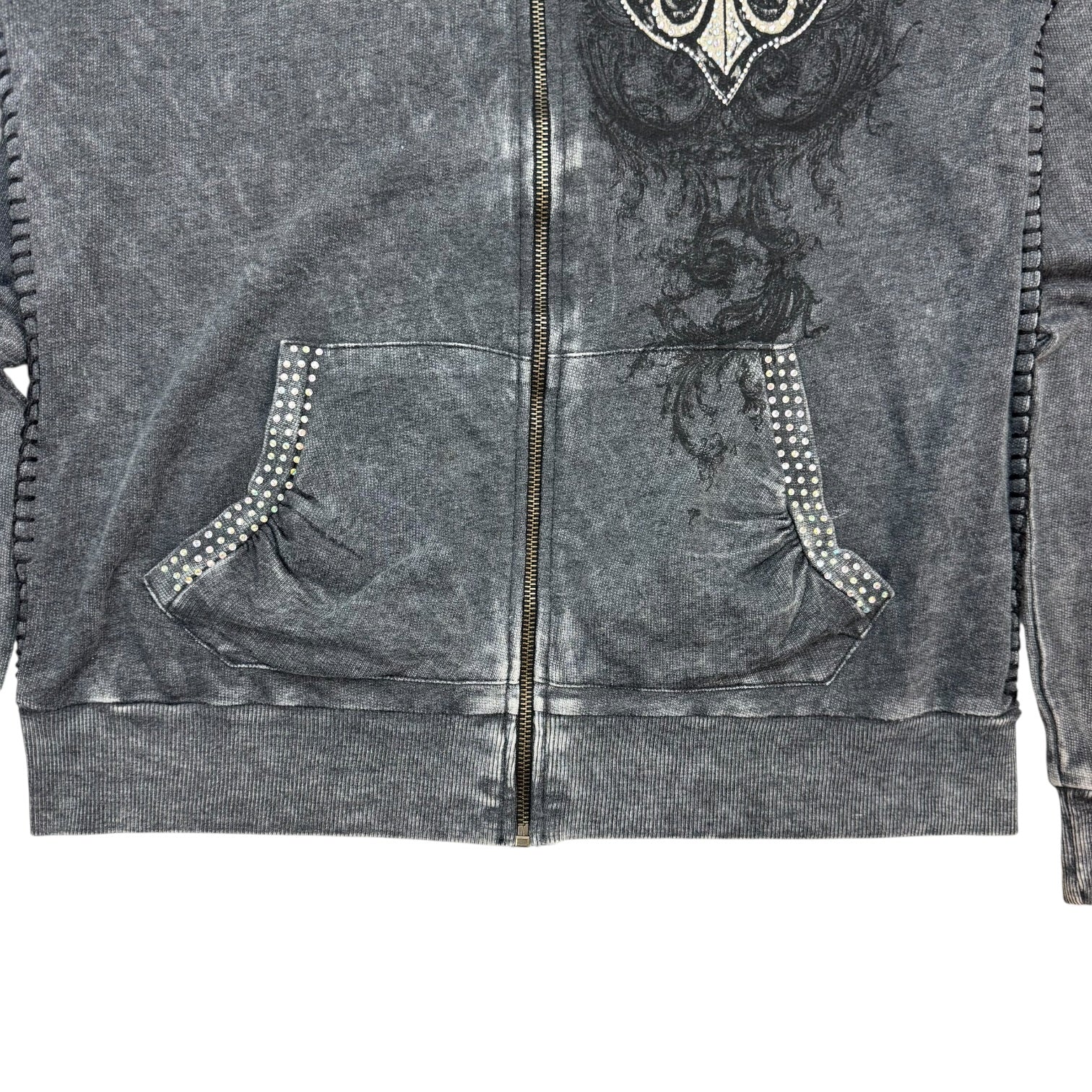 (W) Vintage Vocal Fleur Des Lis Zip Up Hoodie Washed Grey