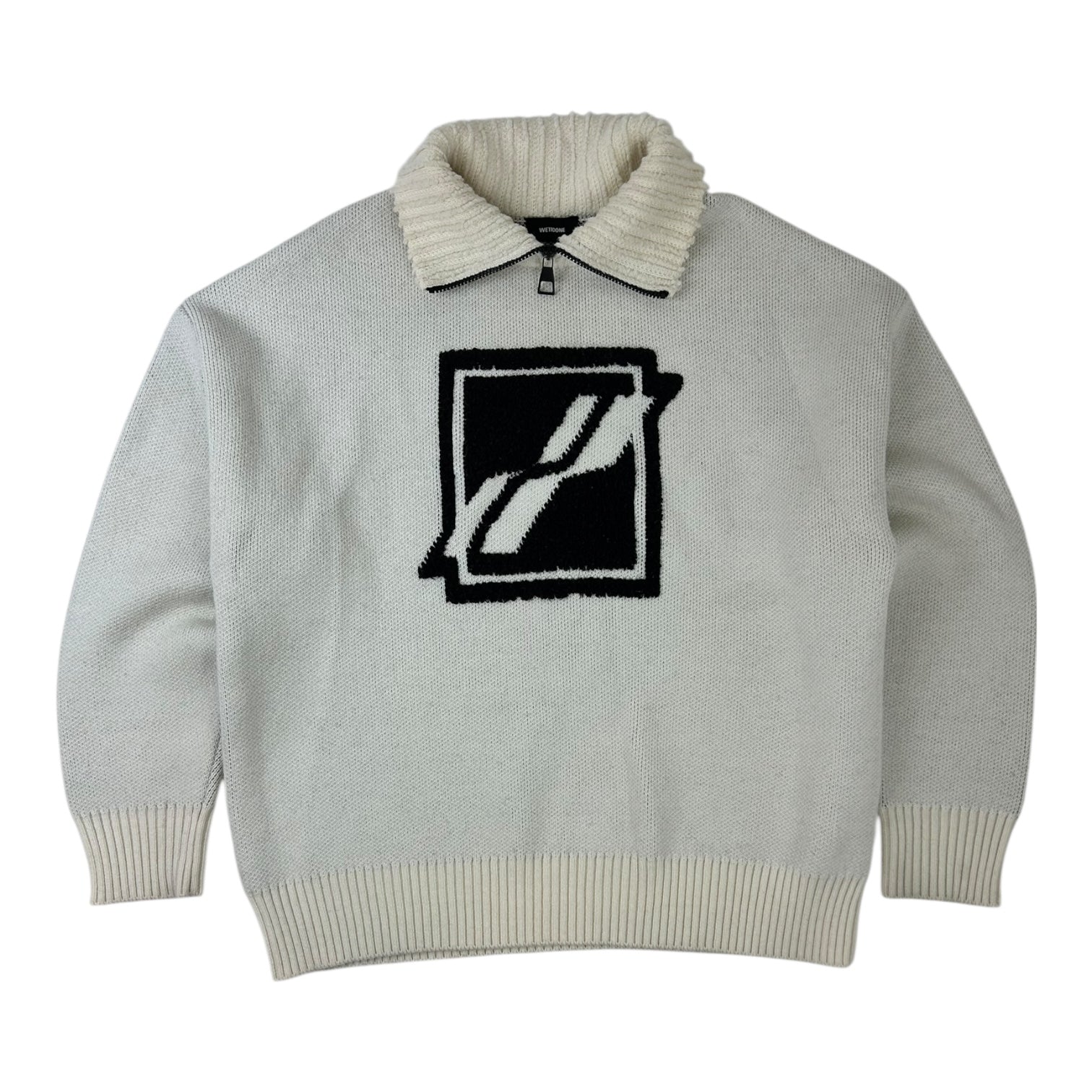 We11done Square Logo Pile Knit Jumper White