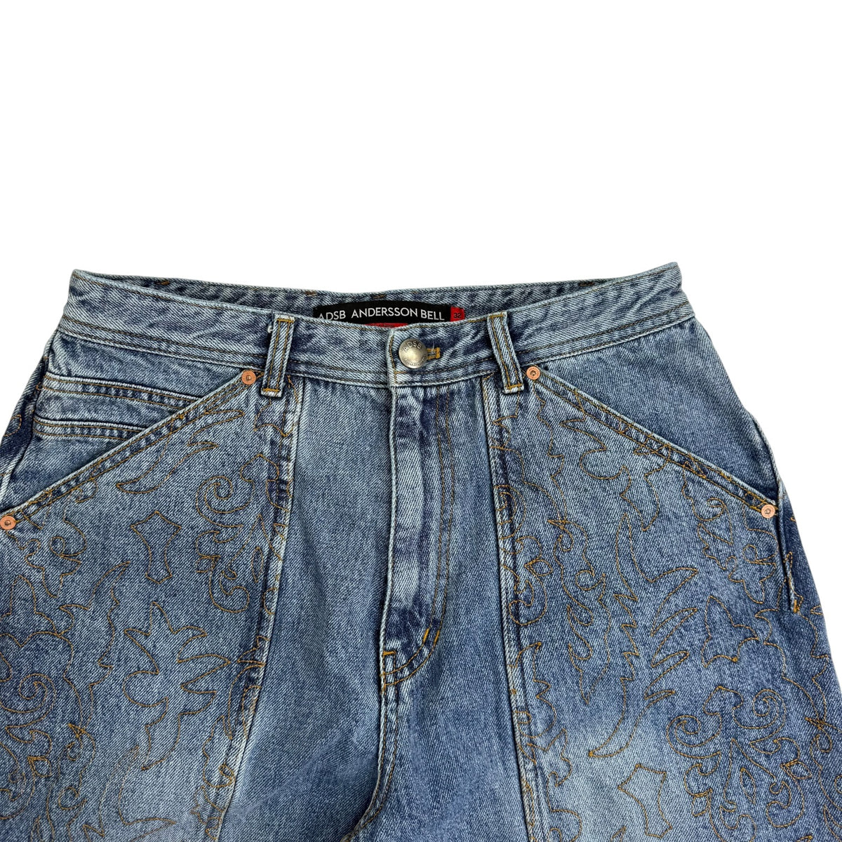 Anderson Bell Embroidery Wrap Jeans Washed Blue