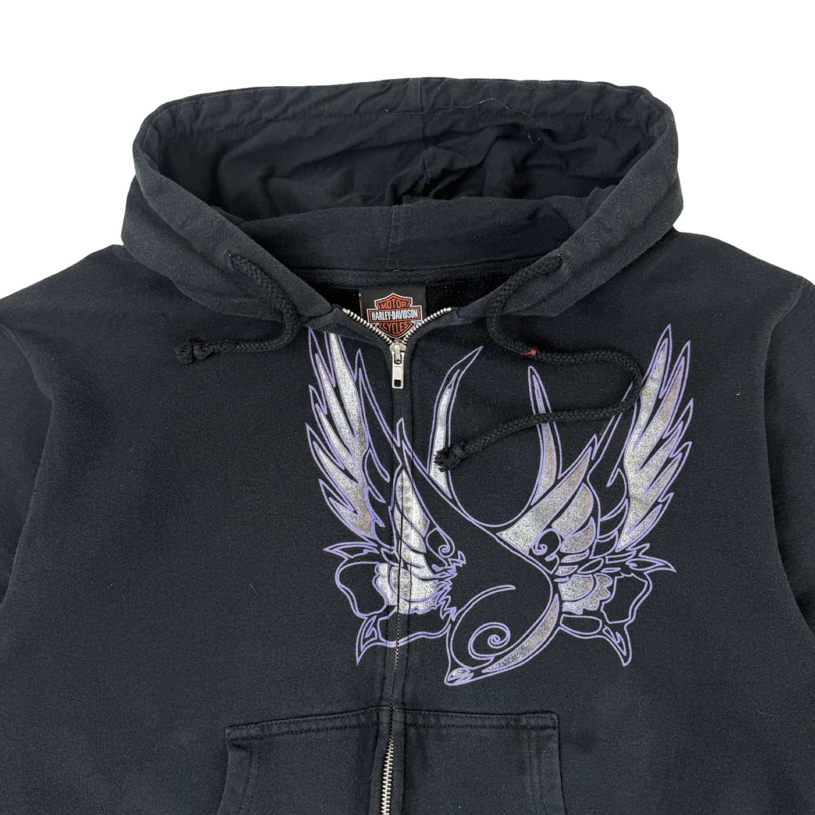 (W) Vintage Harley-Davidson Wing Zip Hoodie Black
