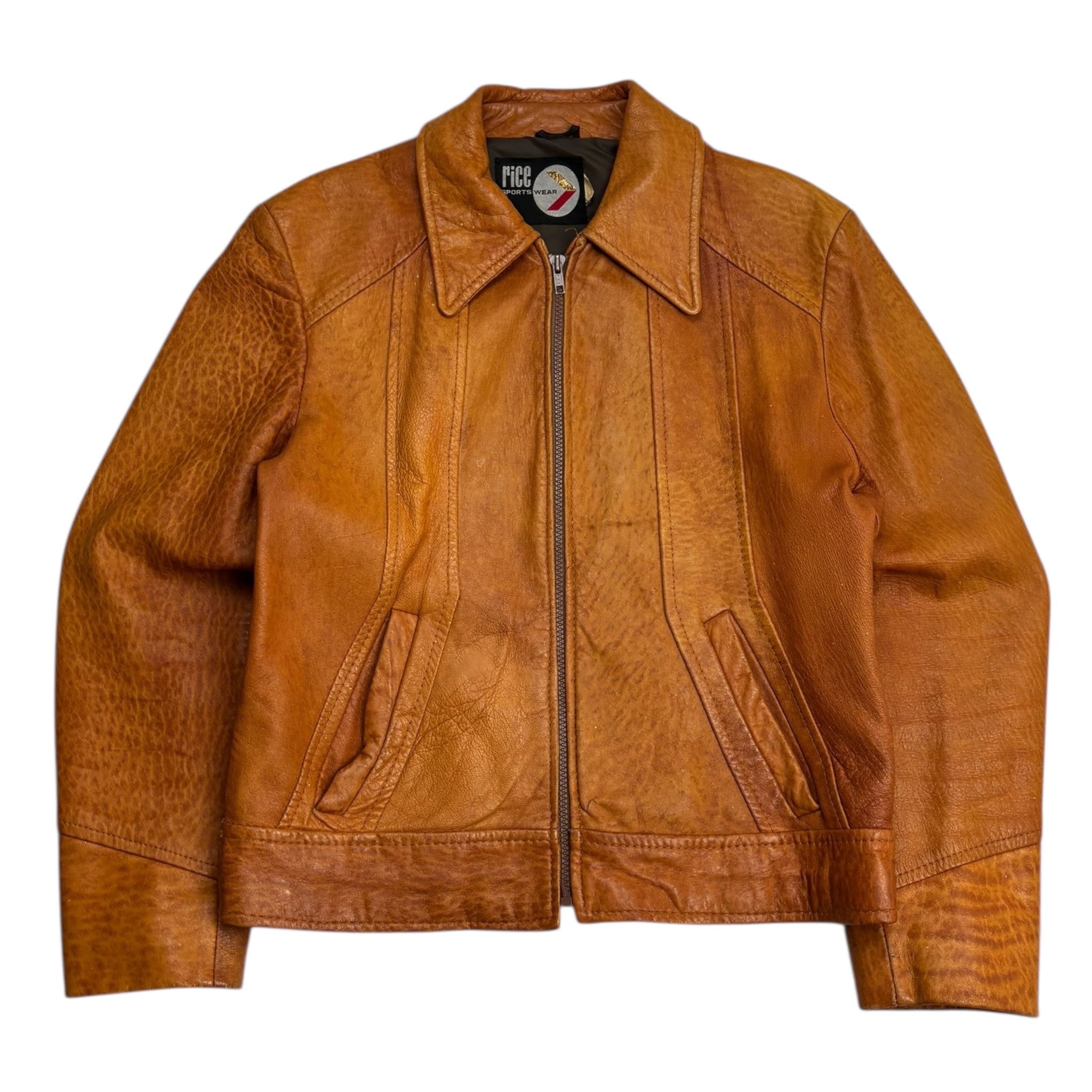 Vintage Rice Sports Wear Leather Jacket Brown