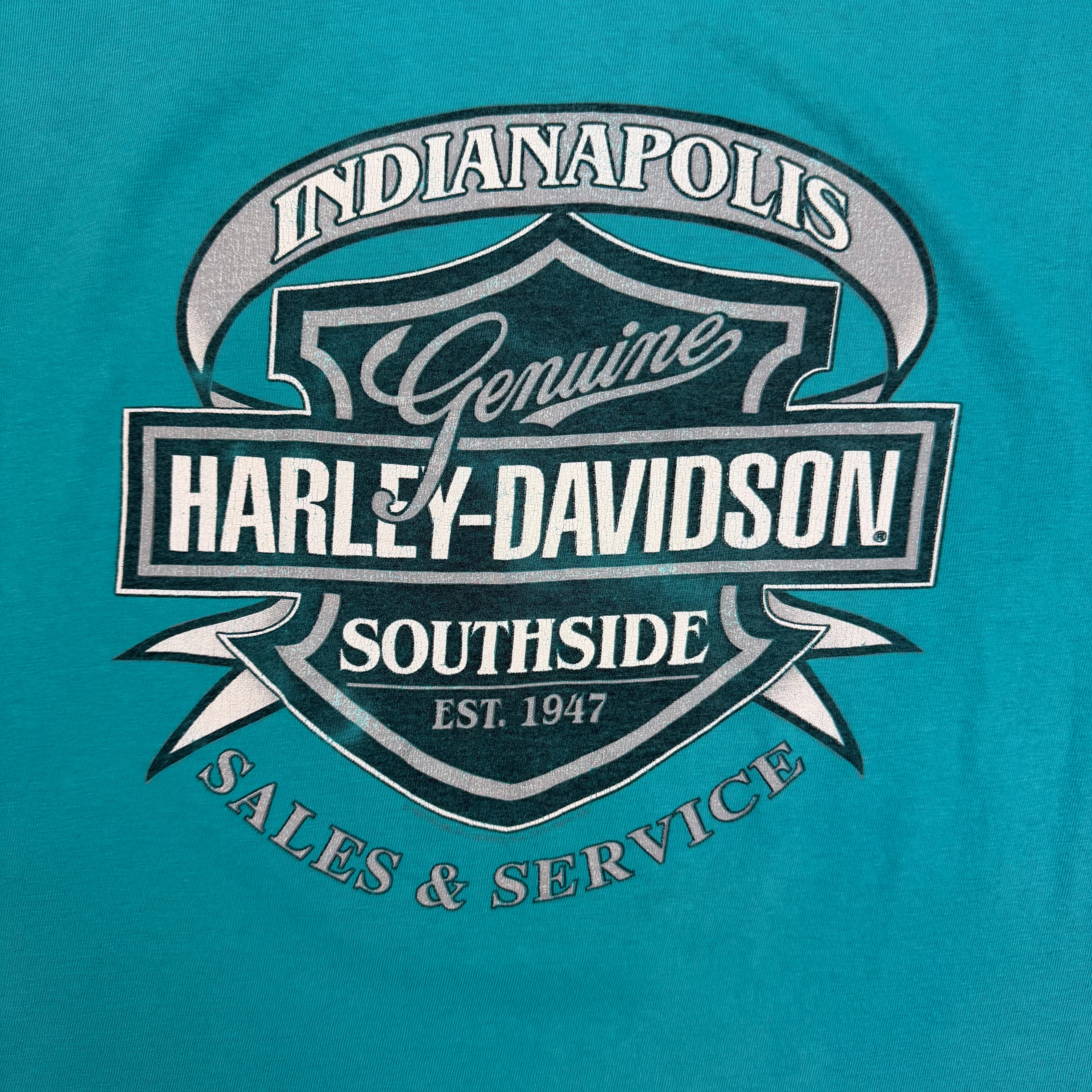 Vintage Harley Davidson Southside Indianapolis Sales & Services Tee Teal