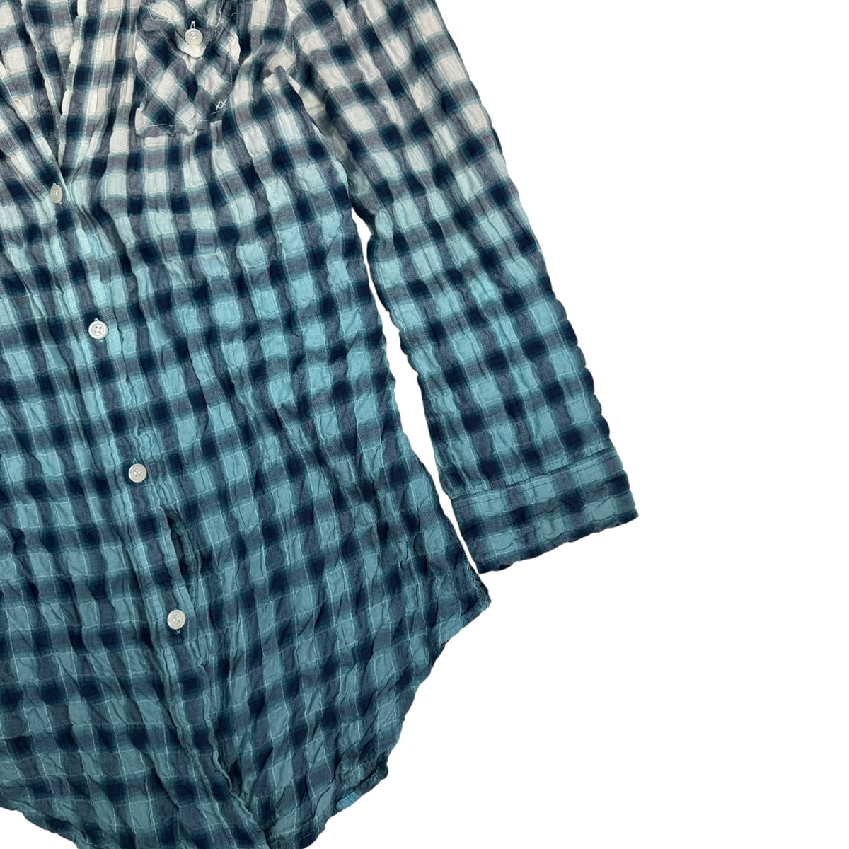 (W) Elizabeth And James Gathered Back Button Up Shirt Green Plaid