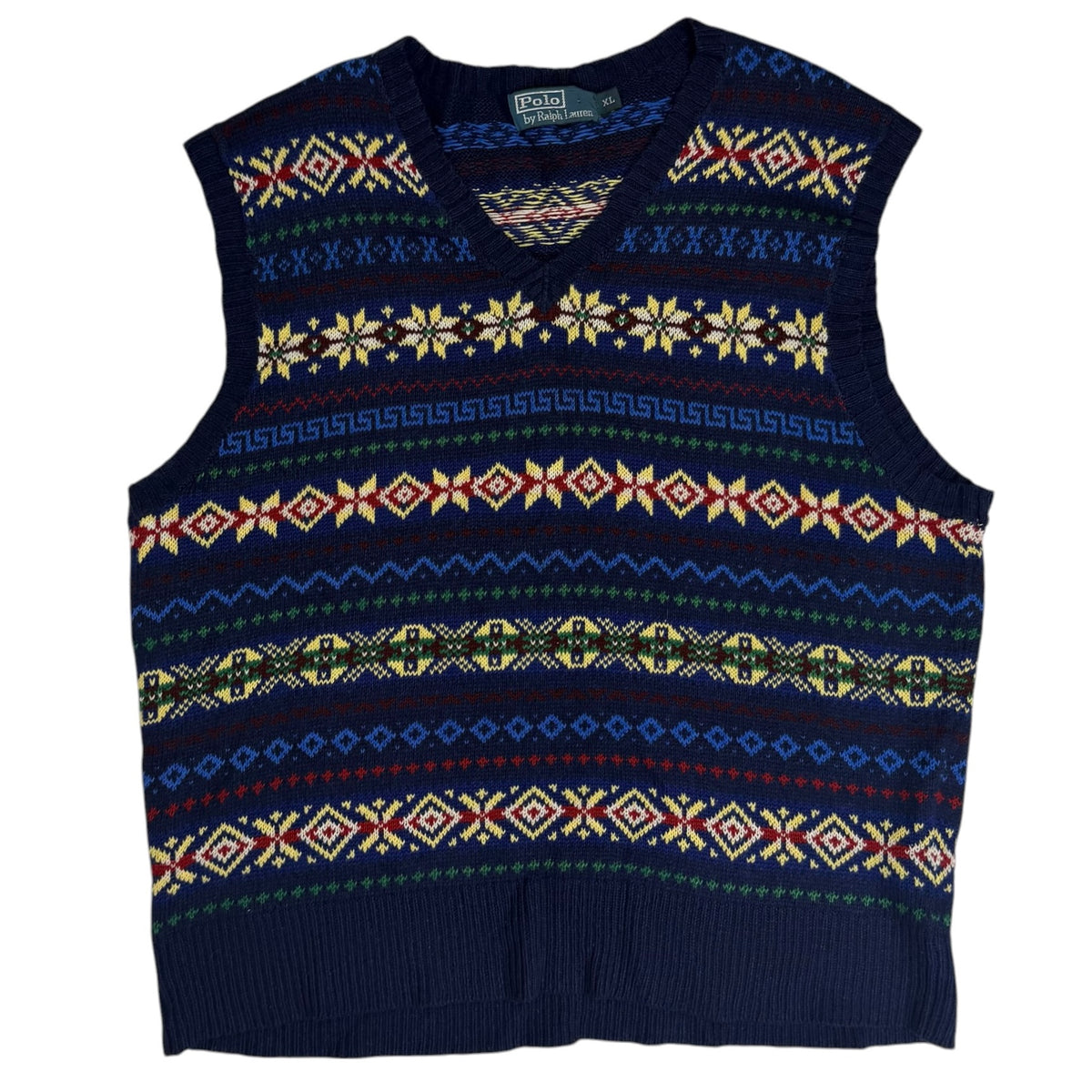 Vintage Polo Ralph Lauren Fair Isle Silk/Linen/Cotton Blend Sweater Vest Blue