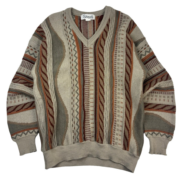 Vintage Silverdale 3D Knit V Neck Sweater Vertical Earth Tone
