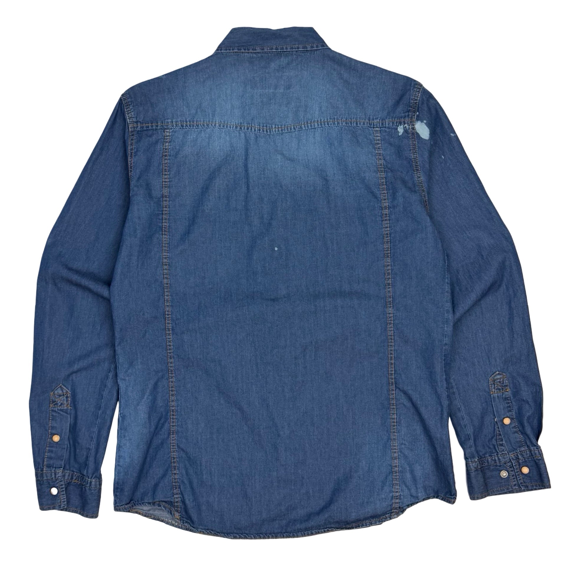 Dsquared2 Denim Patch Button Up Paint Splattered Shirt Blue