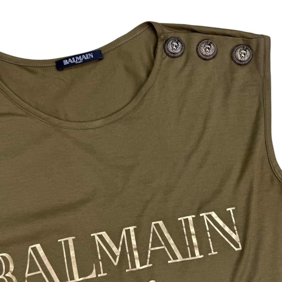 (W) Balmain Logo Print Tank Top Olive Green