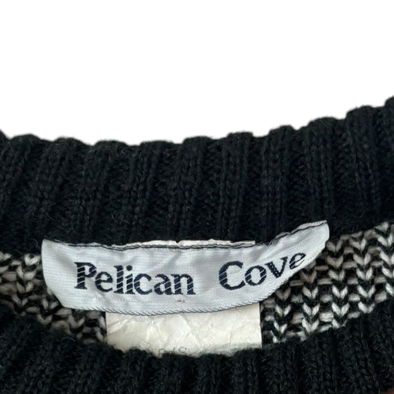 Vintage Pelican Cove Abstract Patterned Knit Sweater Black/White