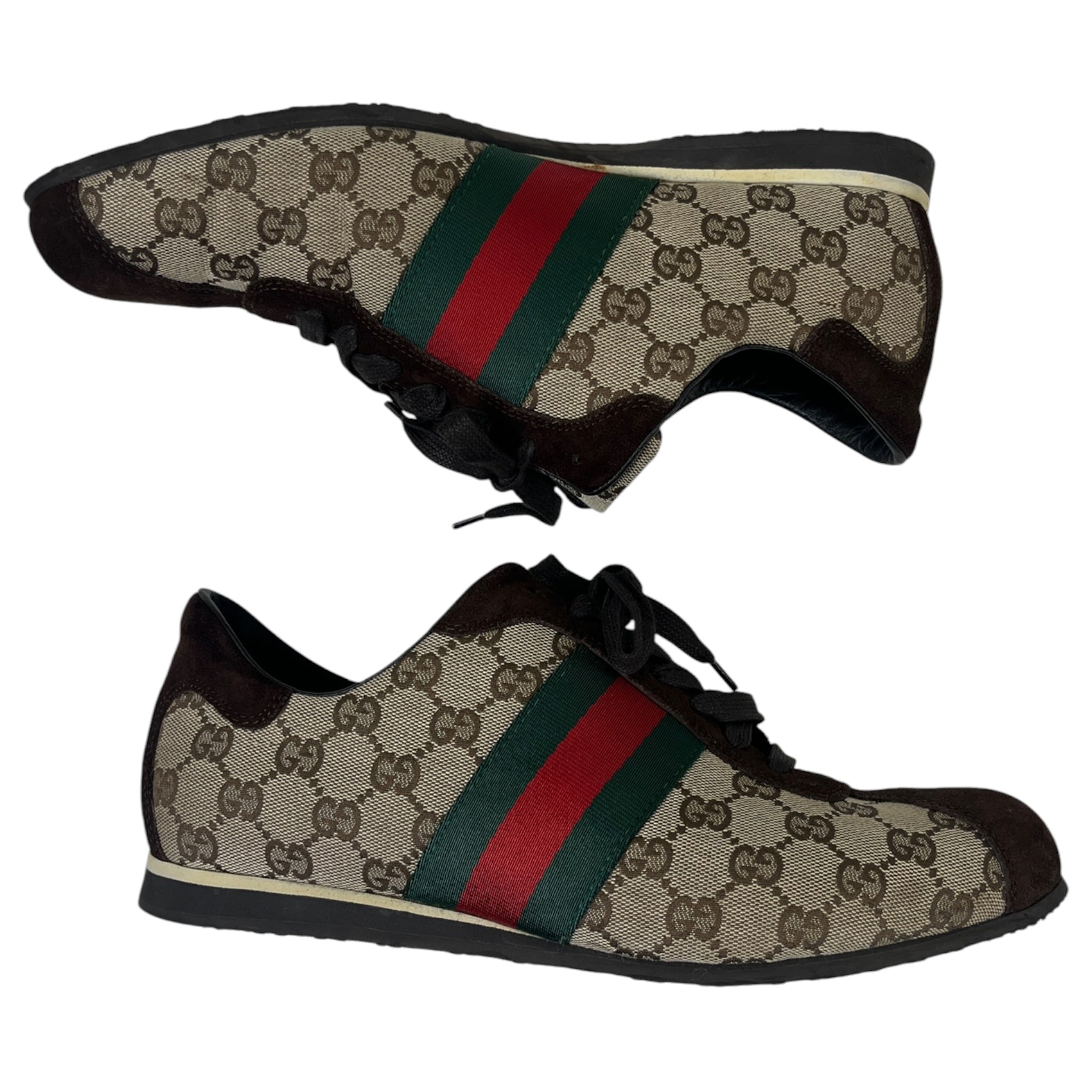 Gucci GG Canvas and Suede Classic Web Low-Top Sneakers (Used)