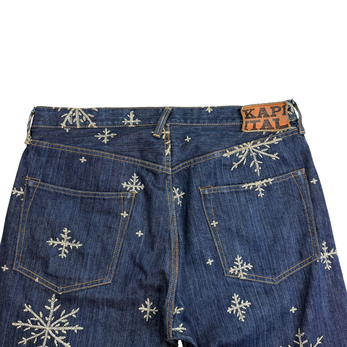Kapital 14oz Denim Snow Pattern Embroidery 5P TH Straight Jeans Dark Indigo