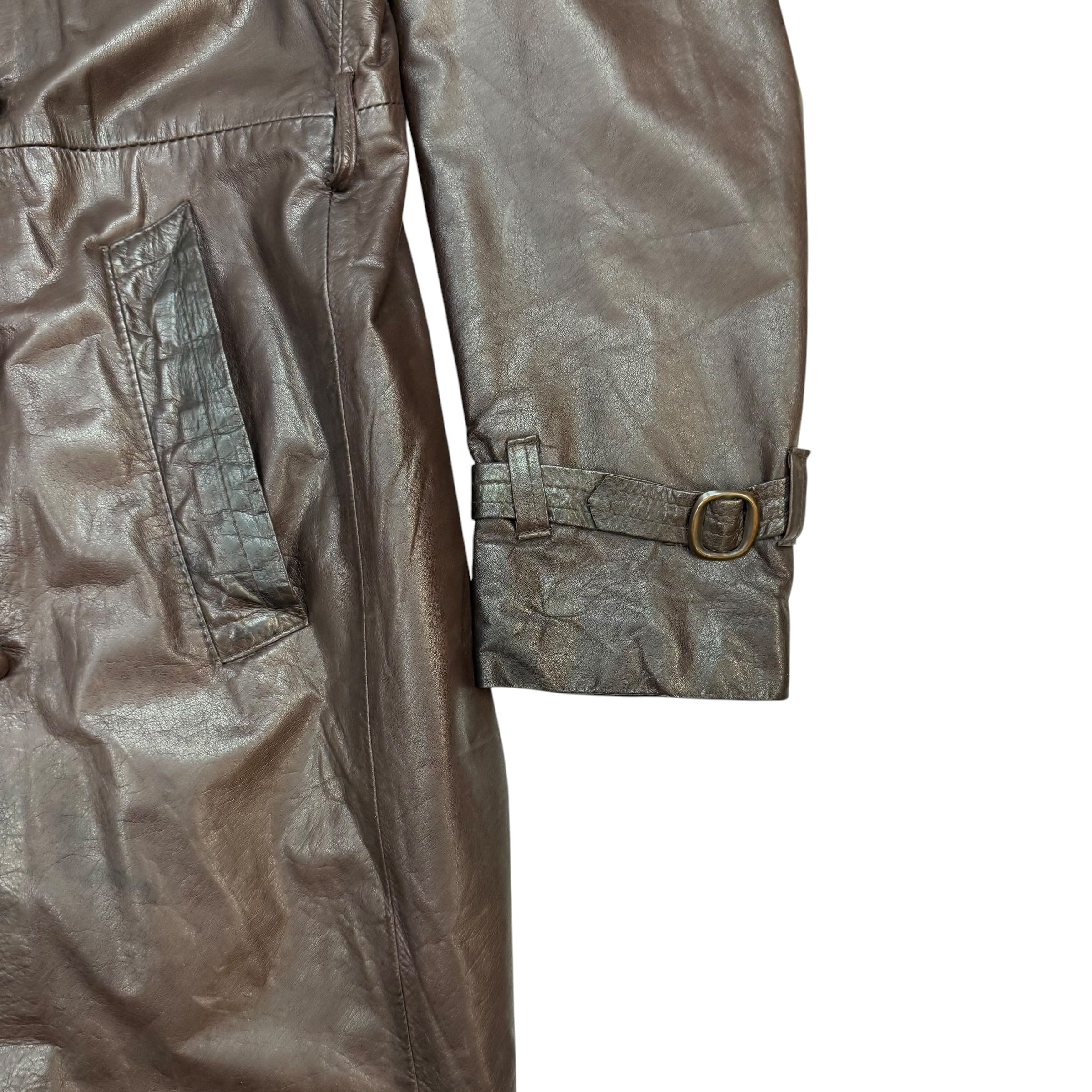 (W) Vintage Sidney Leather Trench Coat Brown