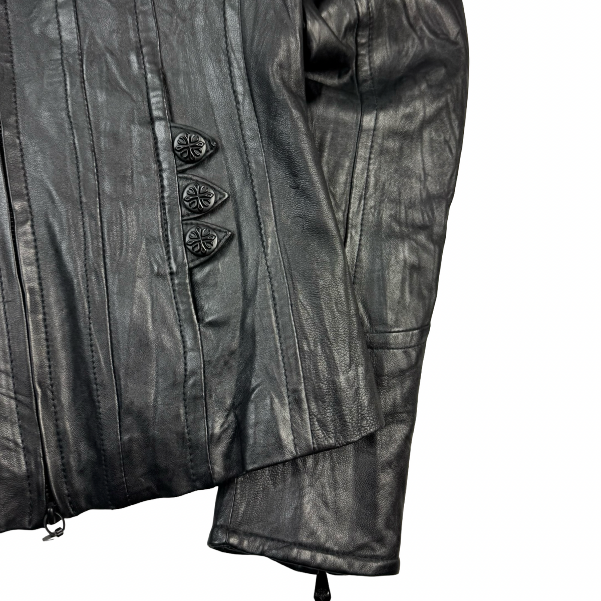 (W) Vintage 2009 Affliction Serialized Gothic Black Leather Jacket