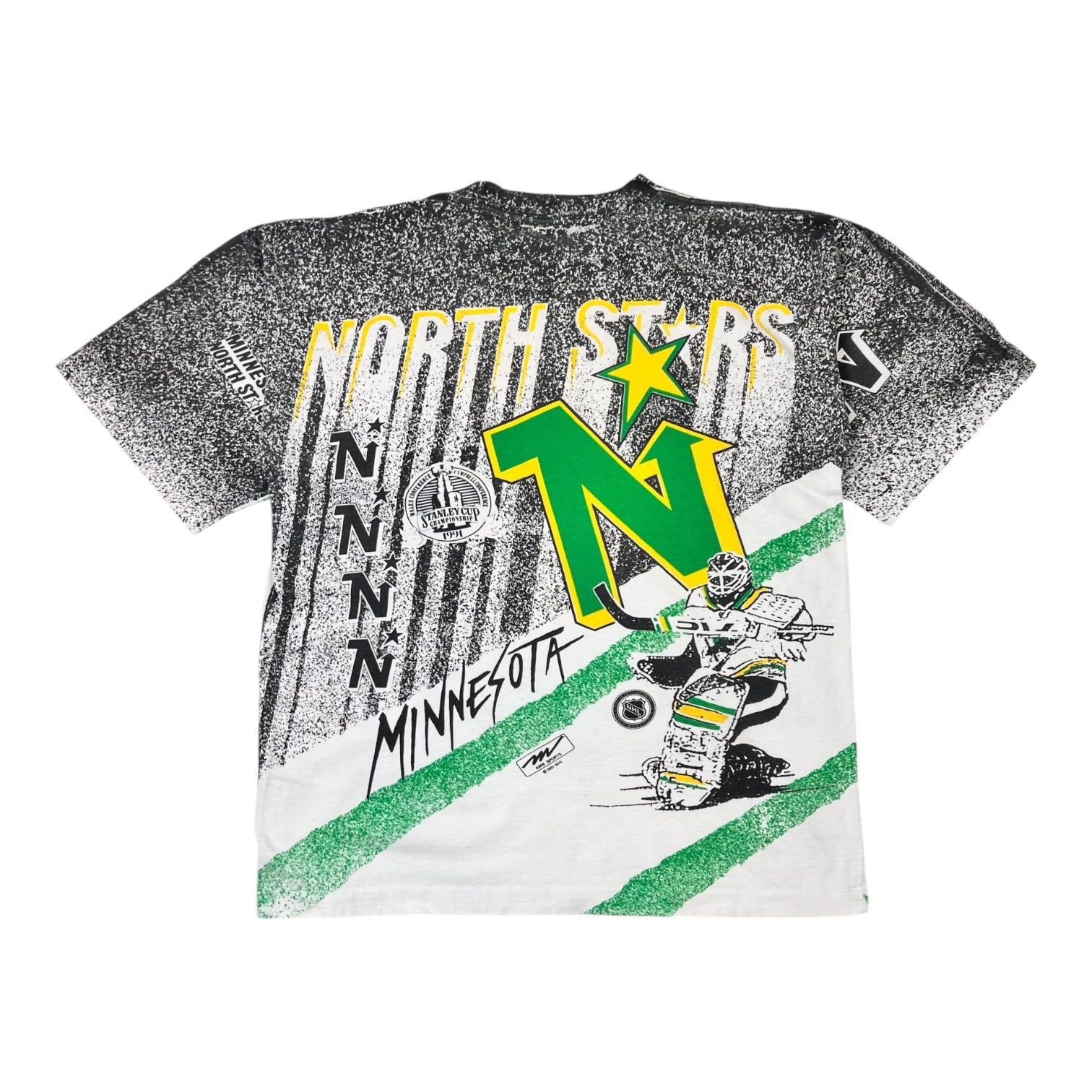 Vintage 1991 Minnesota North Stars NHL All Over Print T-Shirt