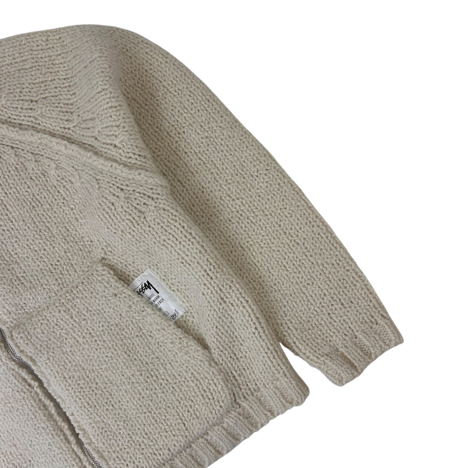 Stussy Chunky Knit Zip Up Hoodie Ivory