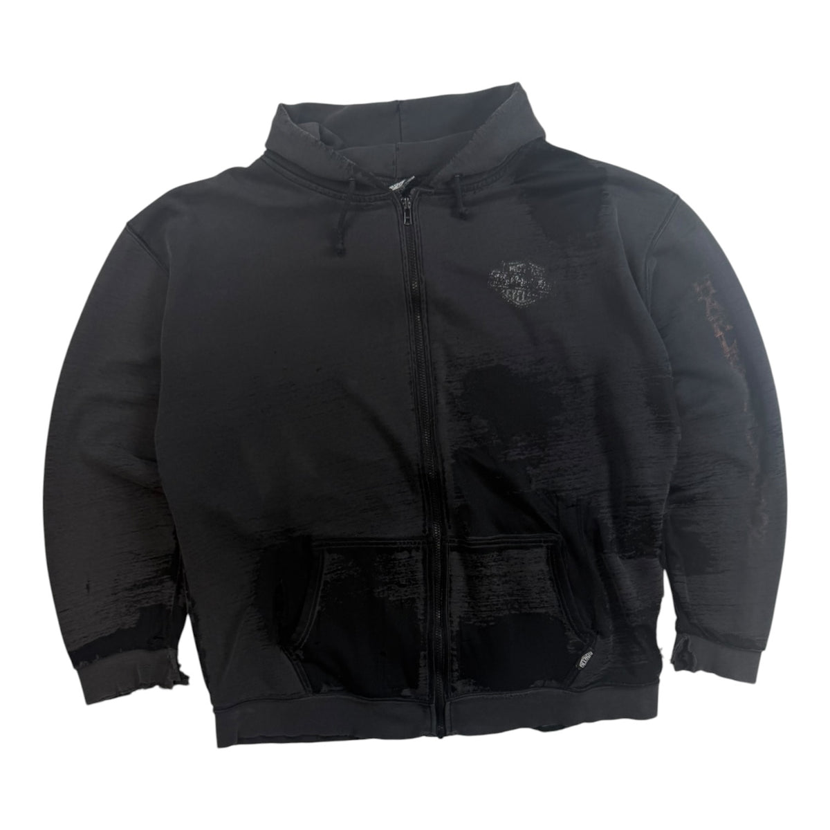 Vintage Harley Distressed Zip Up Hoodie Black