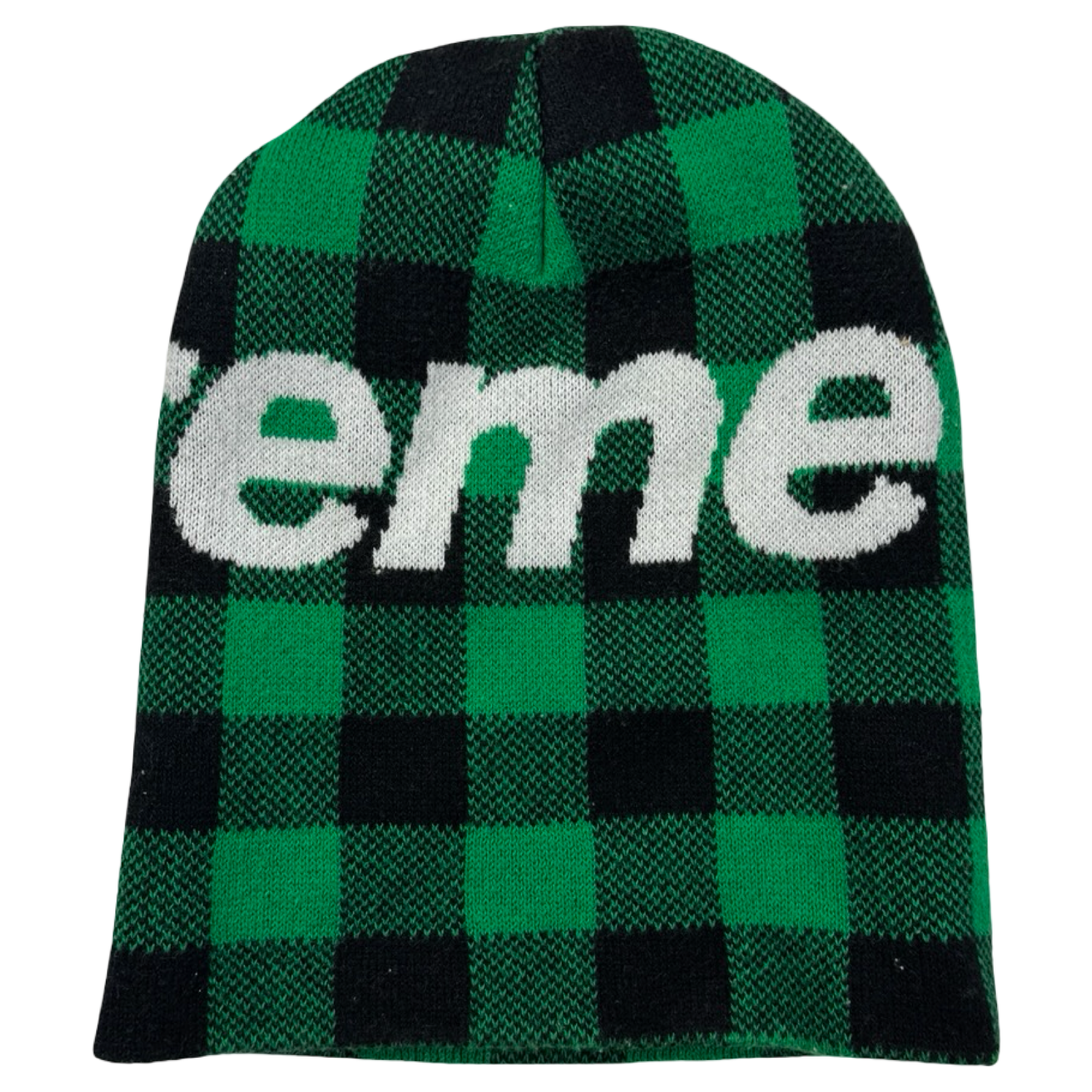 Supreme Big Logo Beanie Green Plaid