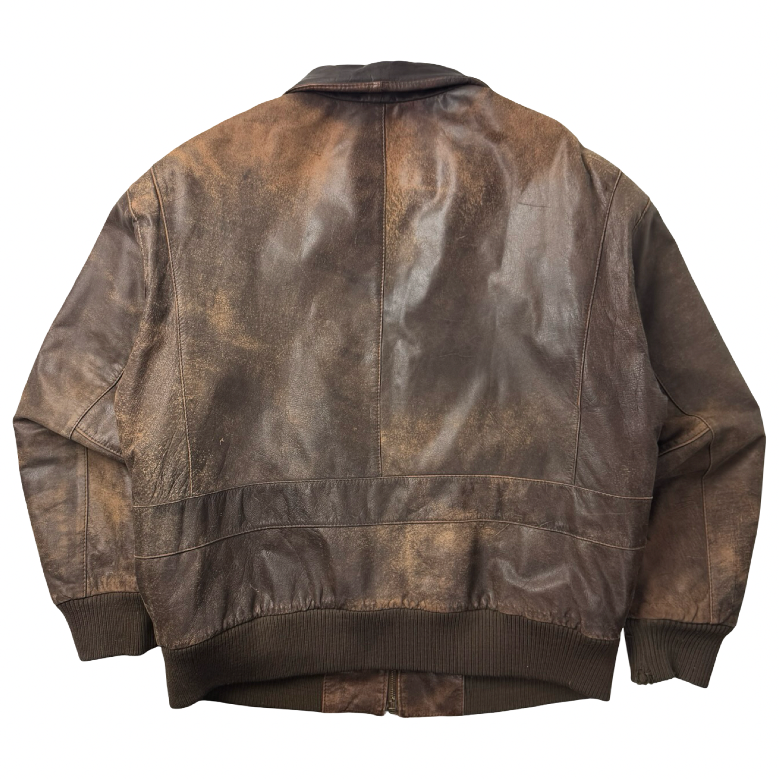 Vintage Faded Brown Quilt Lined Leather Bomber Jacket