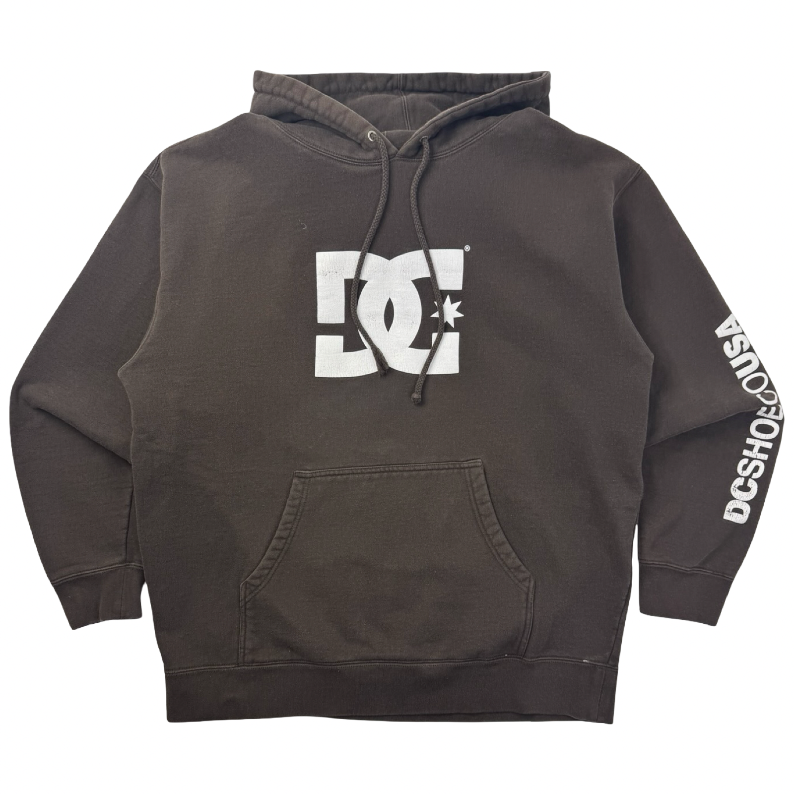 Vintage Y2K DC Shoe Co. USA Sleeve Spellout Hoodie Brown