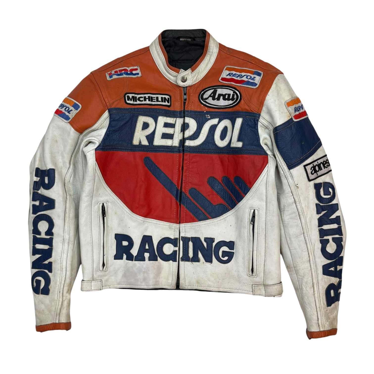 Vintage Repsol Leather Racing Jacket Orange/White