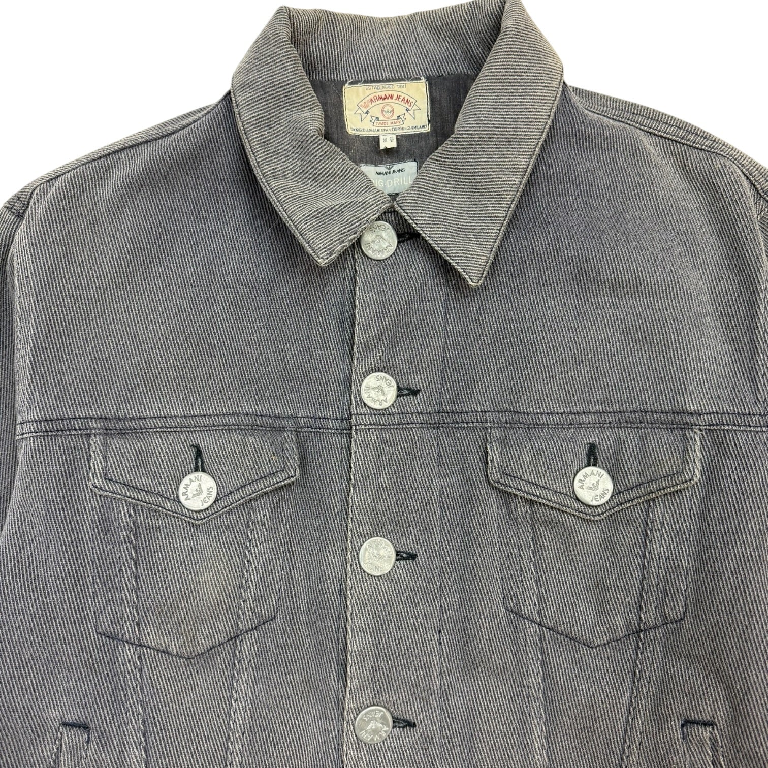 Vintage Armani Jeans Quilted Trucker Jacket Grey