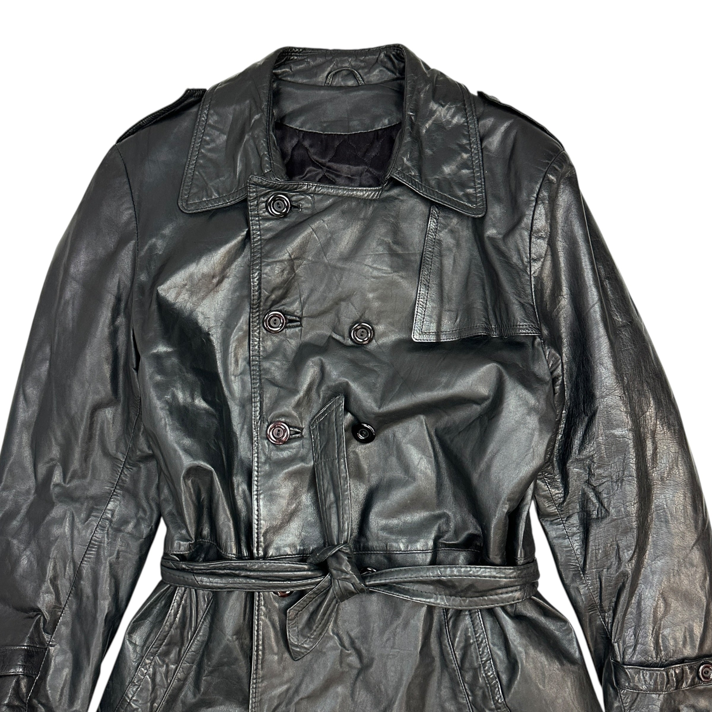 (W) Vintage Victoria Leather Trench Coat Black