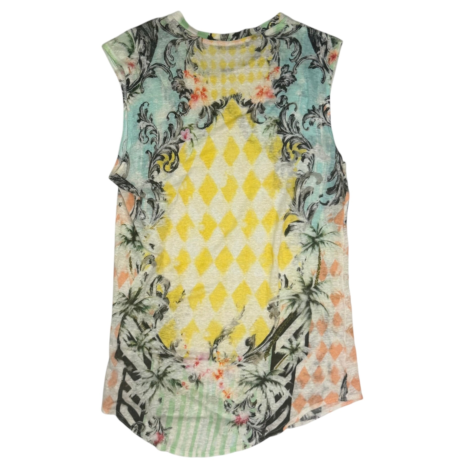 (W) Balmain Floral Print Button Detail Linen Tank Top Yellow/Blue