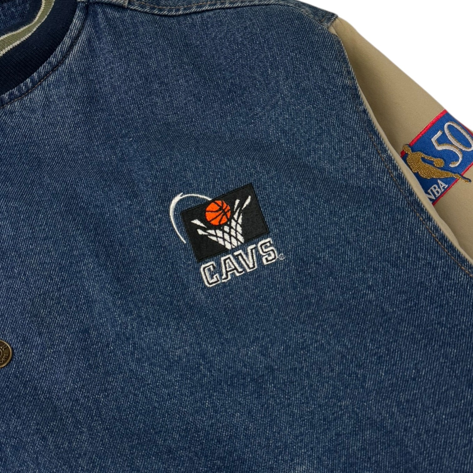 1997 Cleveland Cavaliers Denim Varsity Jacket Beige/Blue