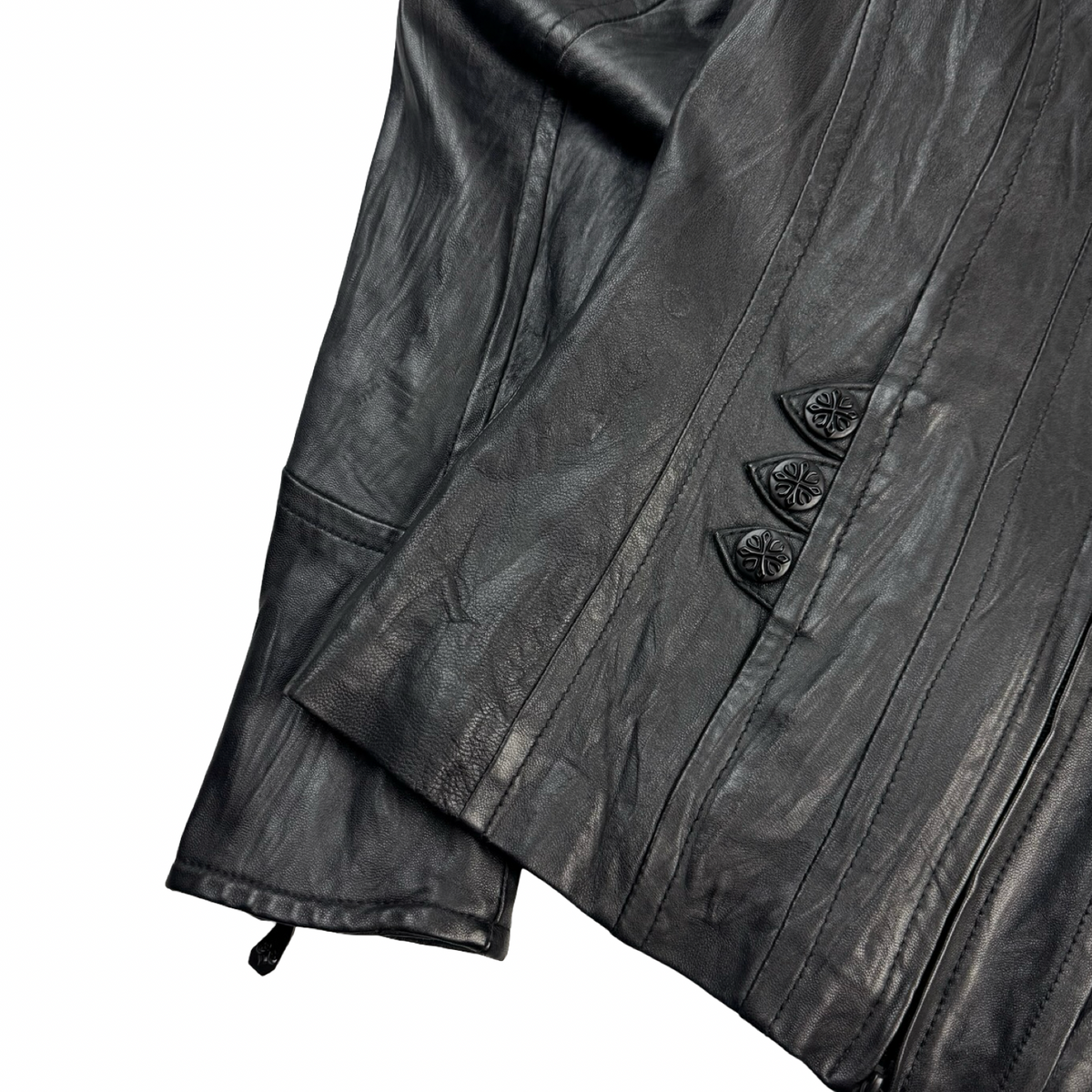 (W) Vintage 2009 Affliction Serialized Gothic Black Leather Jacket